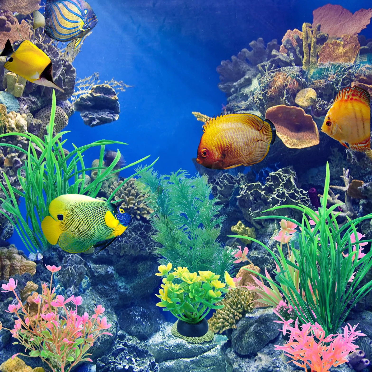Lot de 11 décorations d'aquarium - Plantes en plastique - Accessoires de décoration