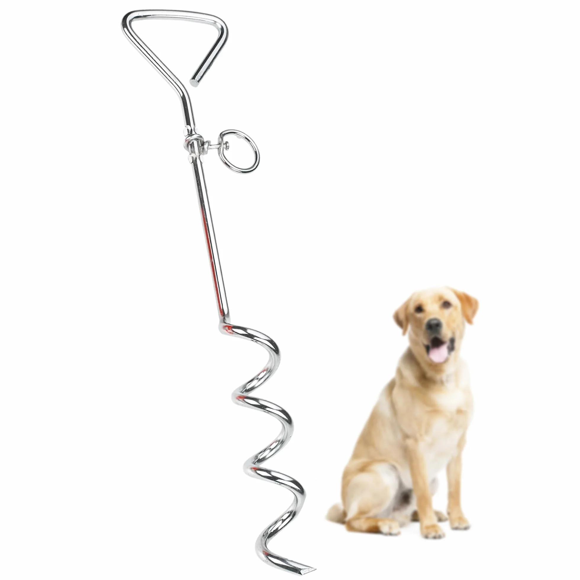 SunGrow Galvanisé Tie Out Leash Stake Anneau Rotatif à 360 degrés, 16,4 x 3,2 Pouces, Conception de Foret en Spirale, Facile à Utiliser et Pratique pour Sortir, Convient aux Chiens jusqu'à 80 Livres