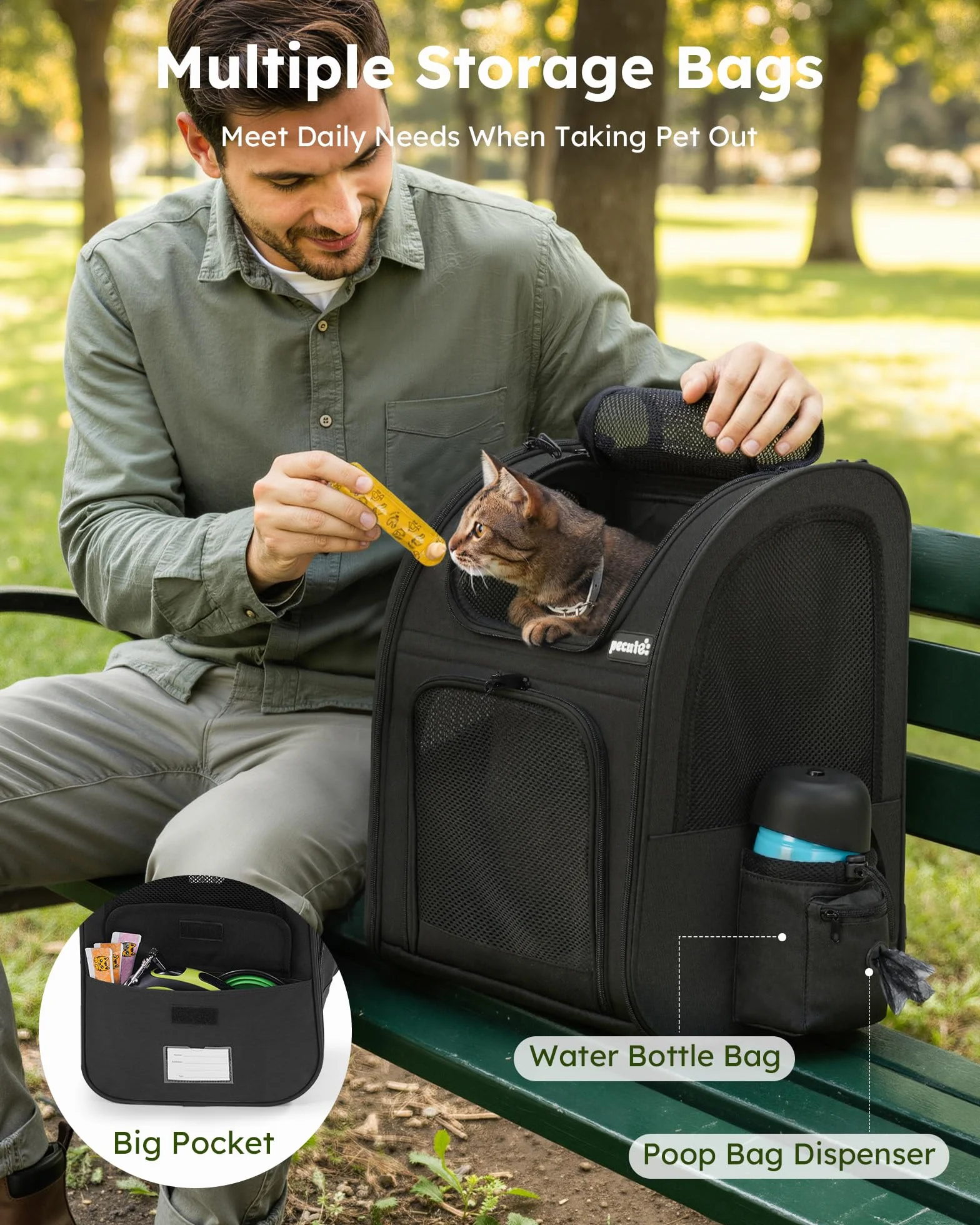 Pecute Sac à Dos Chat Petit Chien Design Classique Respirant Matelas Amovible Voyage Transport