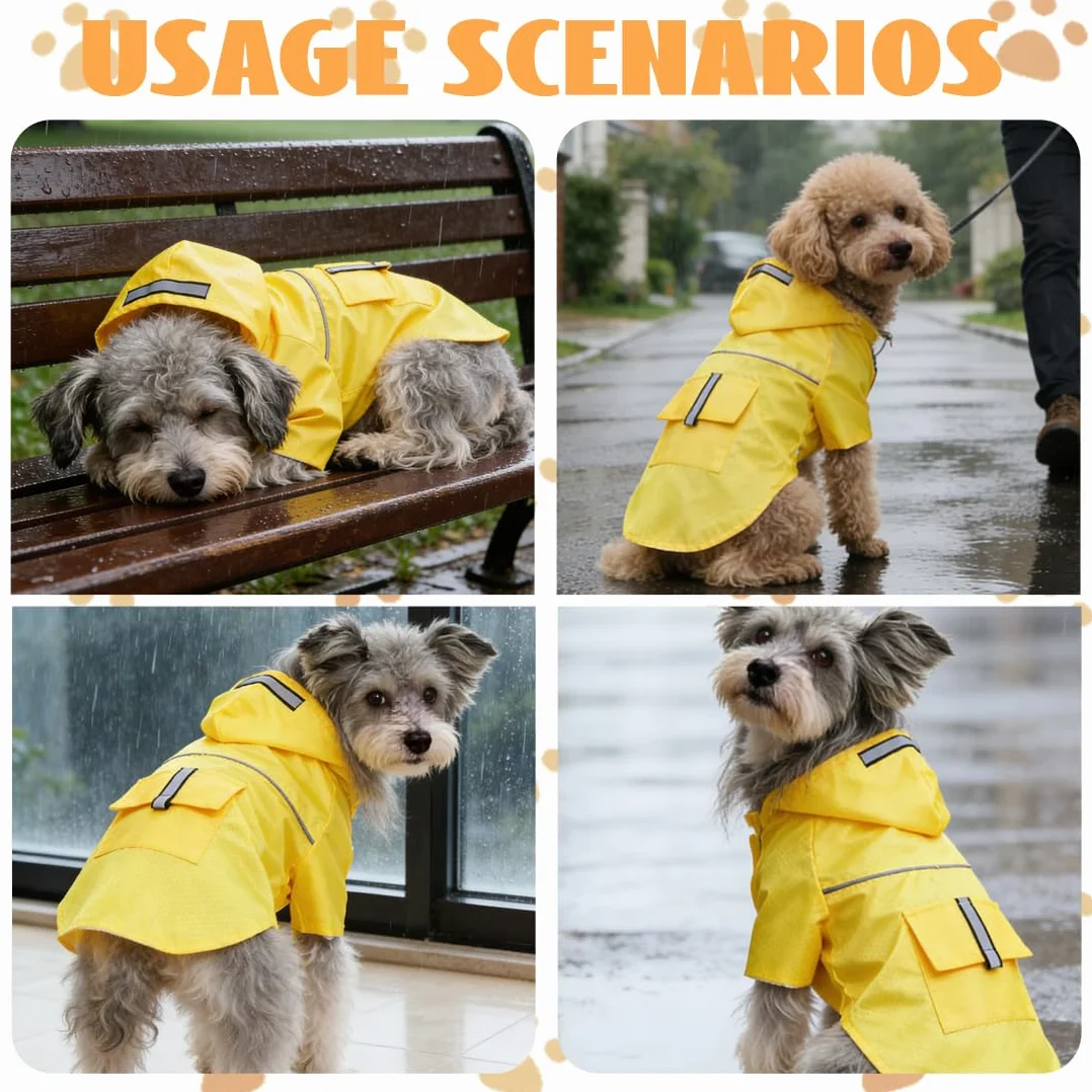Manteau de Pluie pour Chien avec Chapeau Bandes Réfléchissantes L Jaune