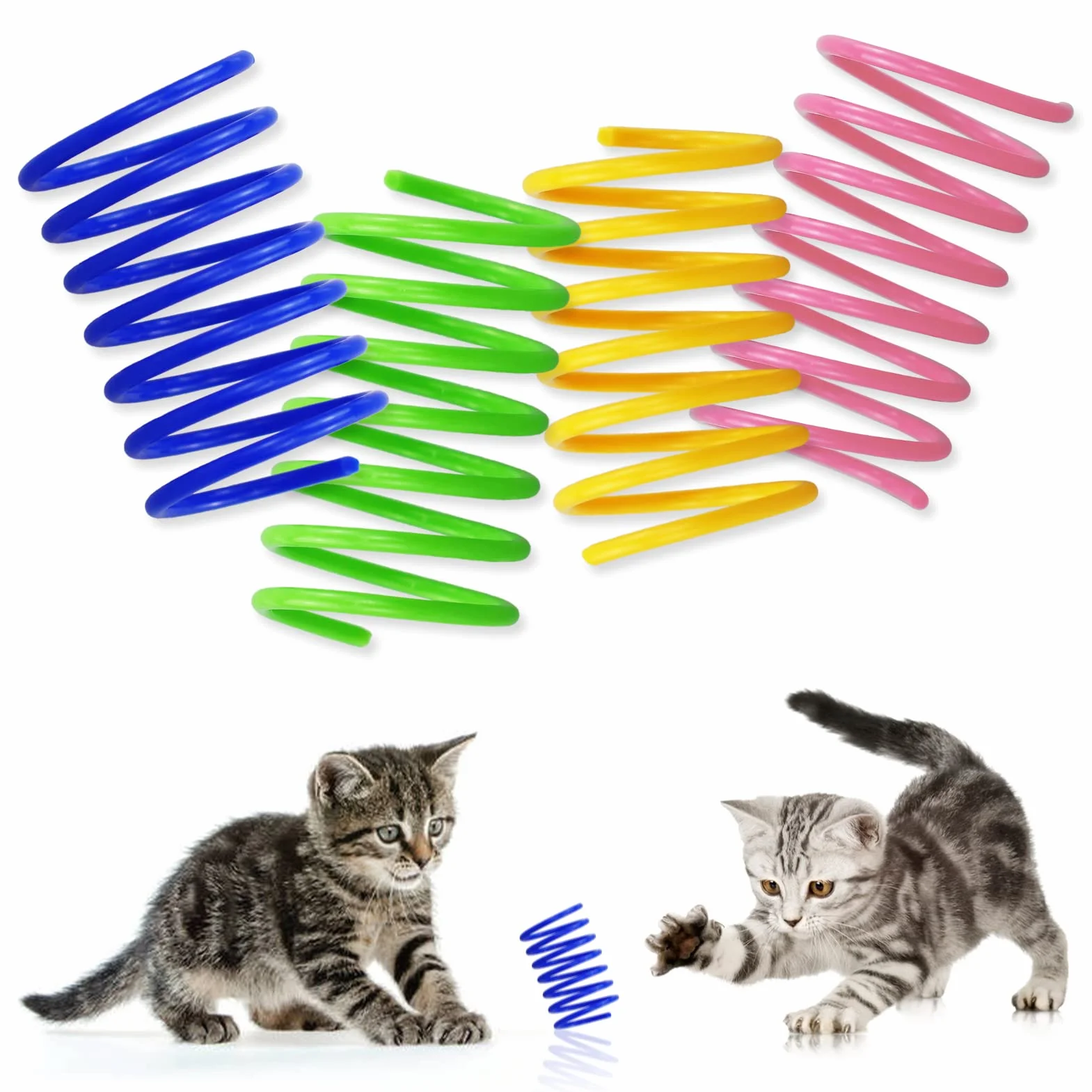 Lot de 20 jouets colorés à ressort pour chat – Sans BPA – Ressorts spiralés en plastique interactifs