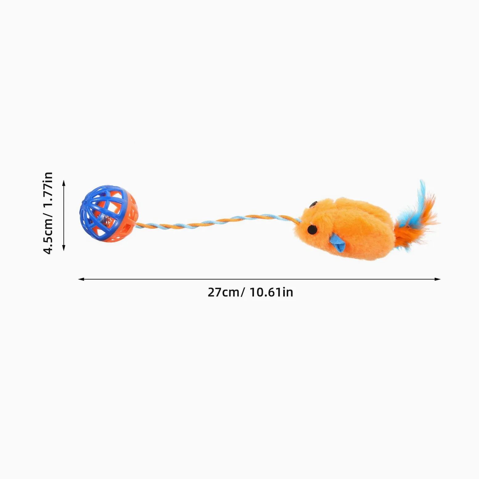 Souris Chat Peluche avec Cloche Plastique Interactif Résistant pour Chat Balle Orange Stimulante pour Activité Physique et Griffades pour Chatons
