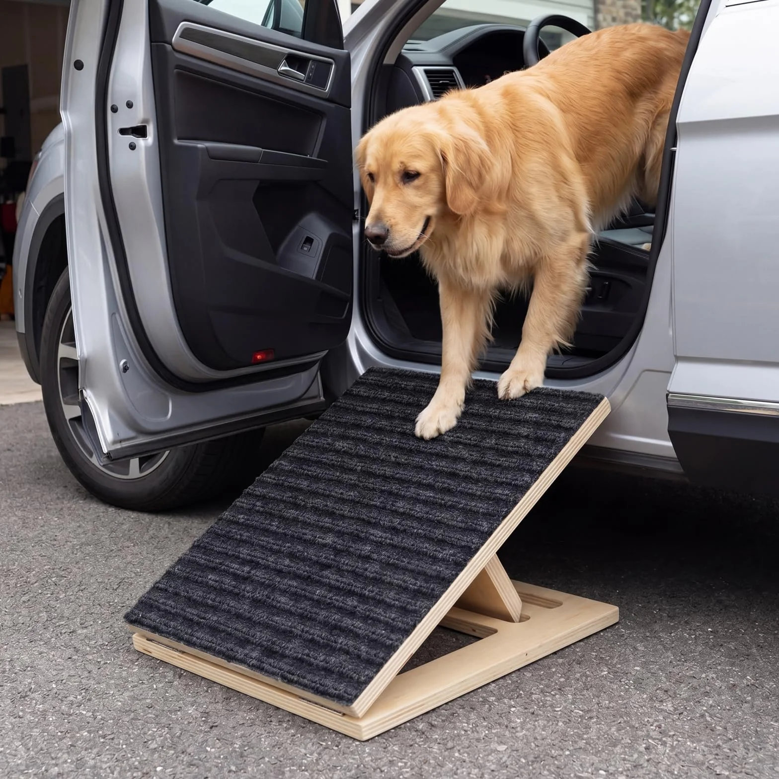 Rampe Chien, Escalier pour Chien Voiture Pliable, Antidérapant Et Sécurisé, Pas Besoin D’Assemblage, Rampe pour Animaux aux Pattes Courtes, Agés Ou Blessés
