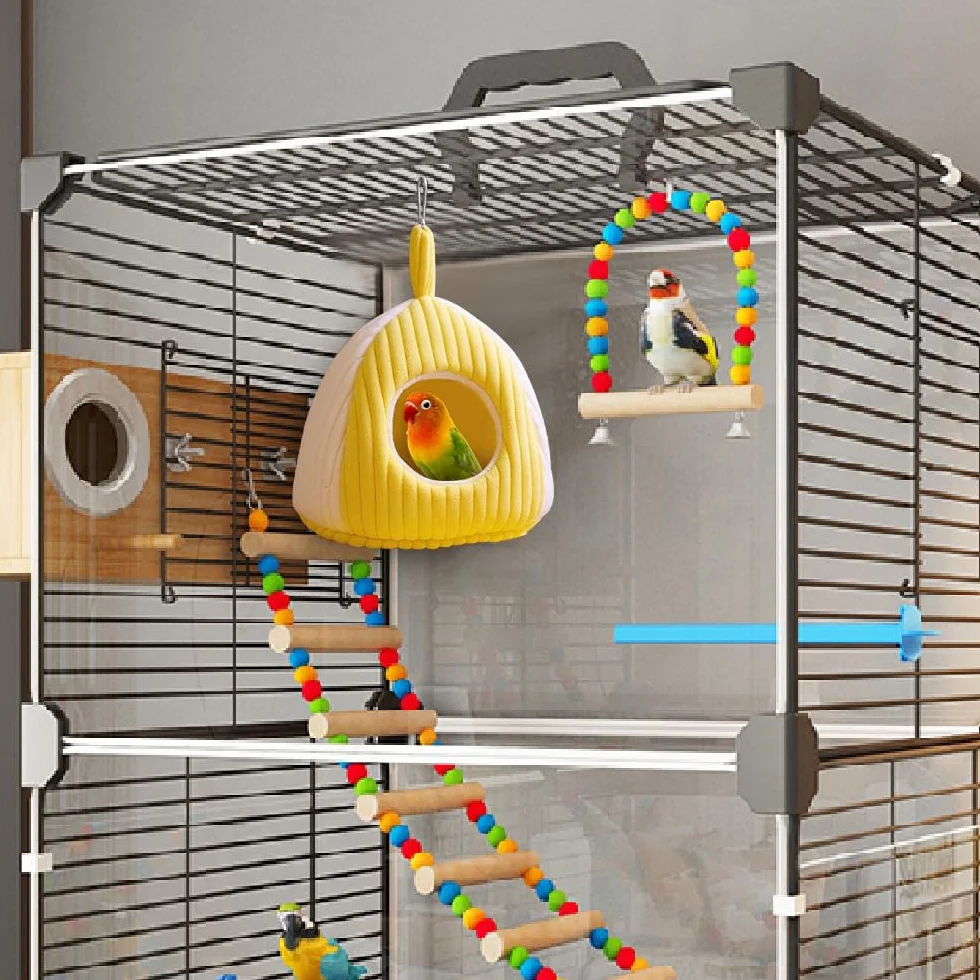 DONGKER Nid d'oiseau chaud pour perroquets avec tapis et anneau de suspension amovible