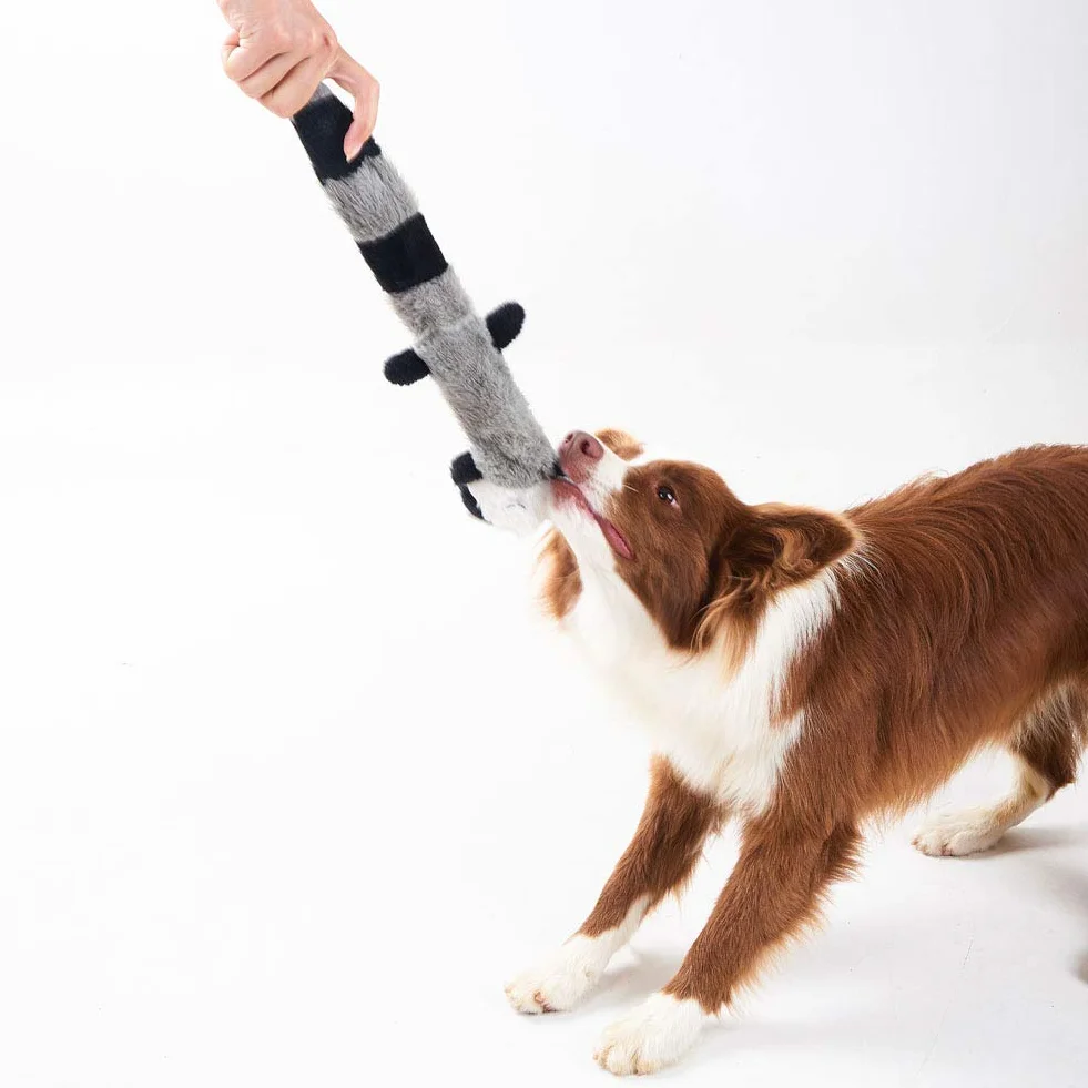 JOYELF Jouet en peluche pour chien qui couine, renard et raton laveur avec papier froissé