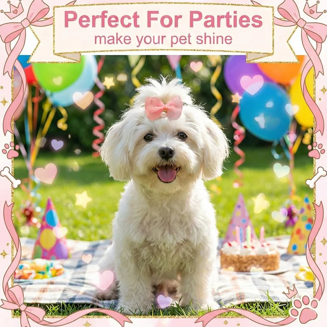 Barrettes pour Chiens, Pinces à Cheveux Rose, Accessoires de Toilettage Bowknot pour Petit Chien