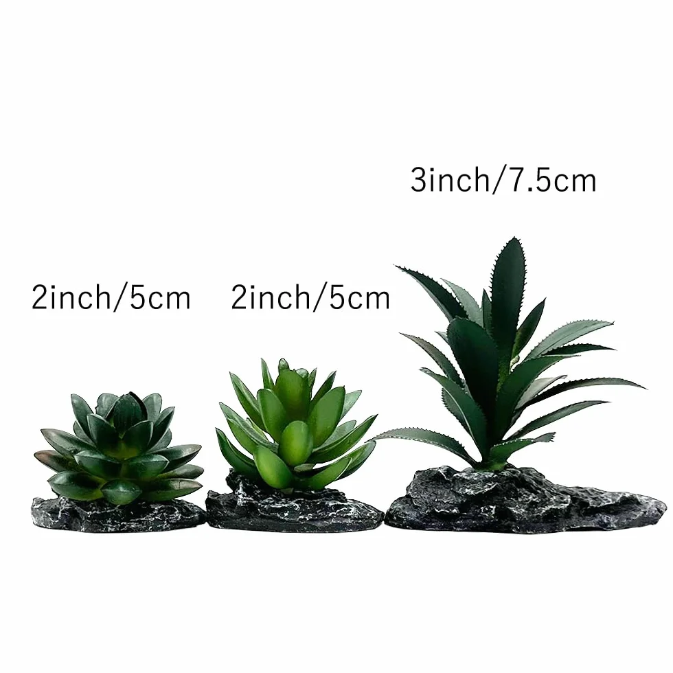 Plantes artificielles pour reptiles, terrarium, décoration de terrarium, désert, forêts tropicales, lézard, dragon barbu, caméléon, gecko, serpent, habitat amphibien, cachette, tortue (vert foncé, lot