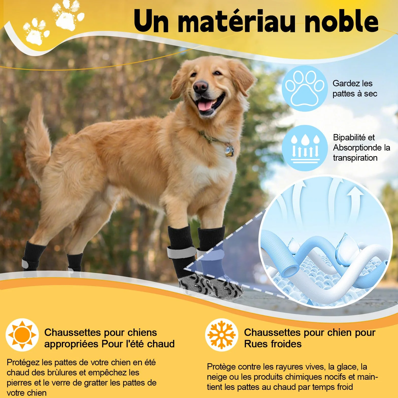 Réglables Chaussettes Chien avec Adhérence Protection Coussinet Protège-Pattes Anti-Léchage Anti-Glissement (M)