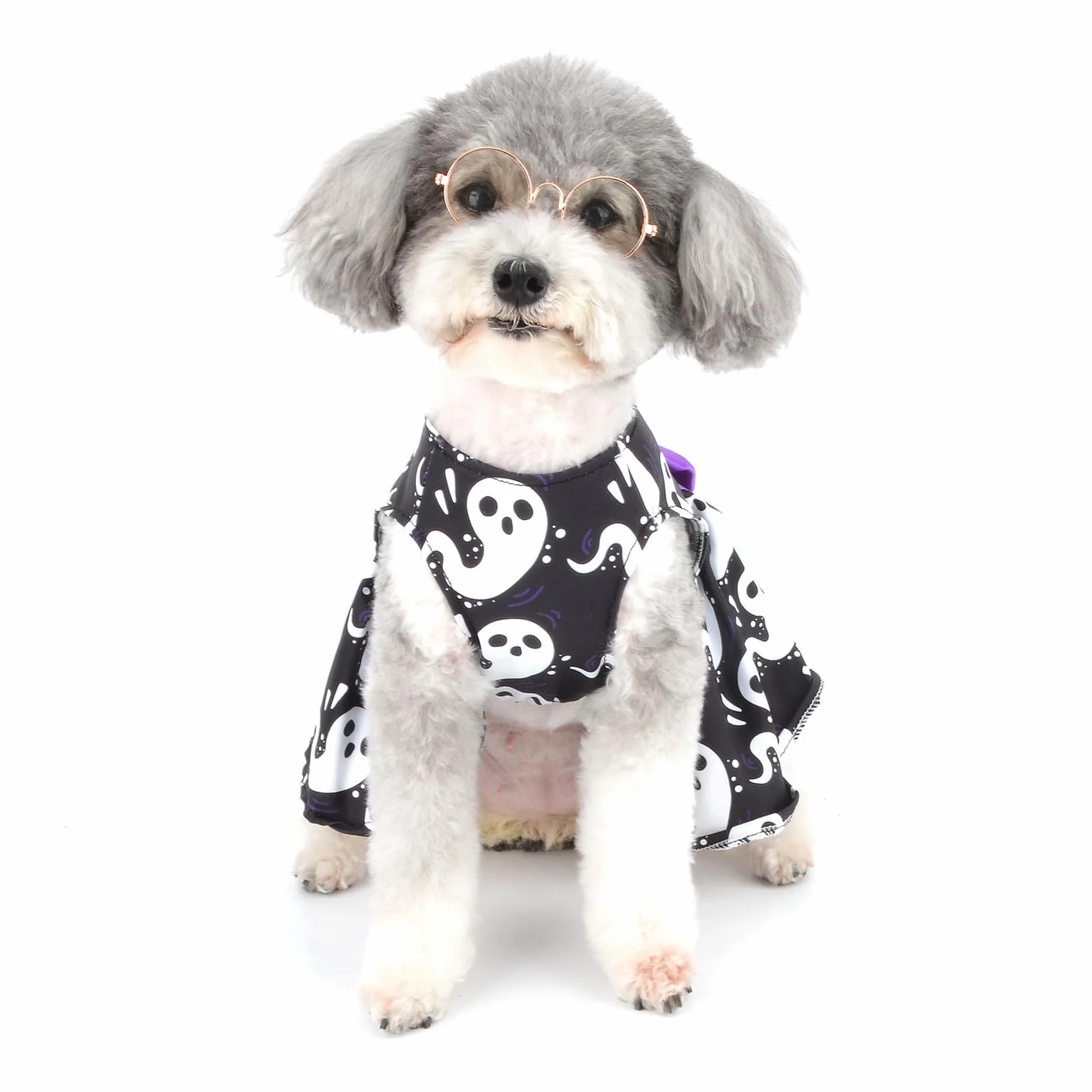 Robe d'Halloween pour chien chat fantôme costume chiot fille jupe douce nœud papillon vêtements chihuahua yorkshire noir taille L