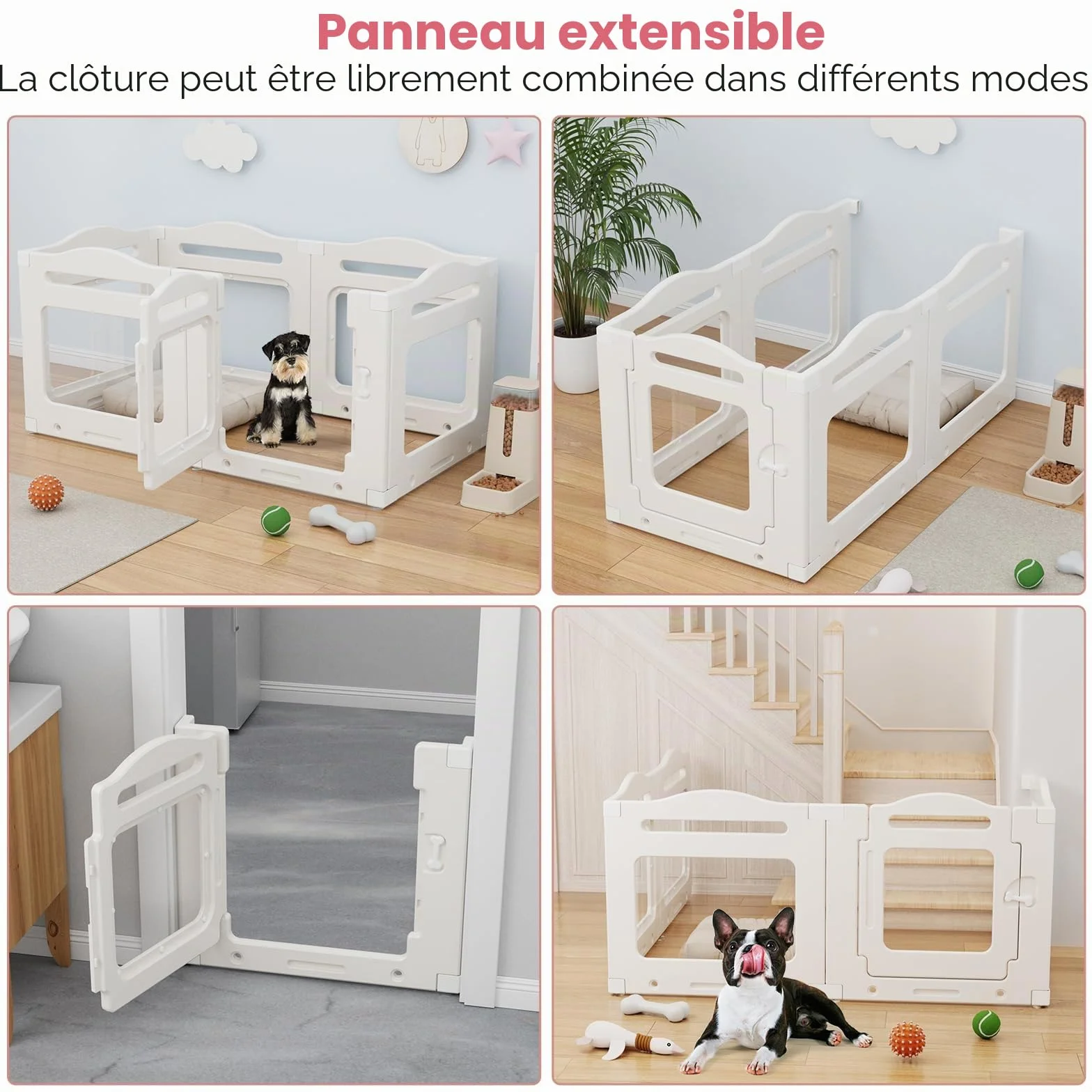 Clevich Enclos pour Chien en Acrylique 129 × 68 × 60 cm, 5+1 Panneaux avec Porte à Verrou, Pliable, Blanc