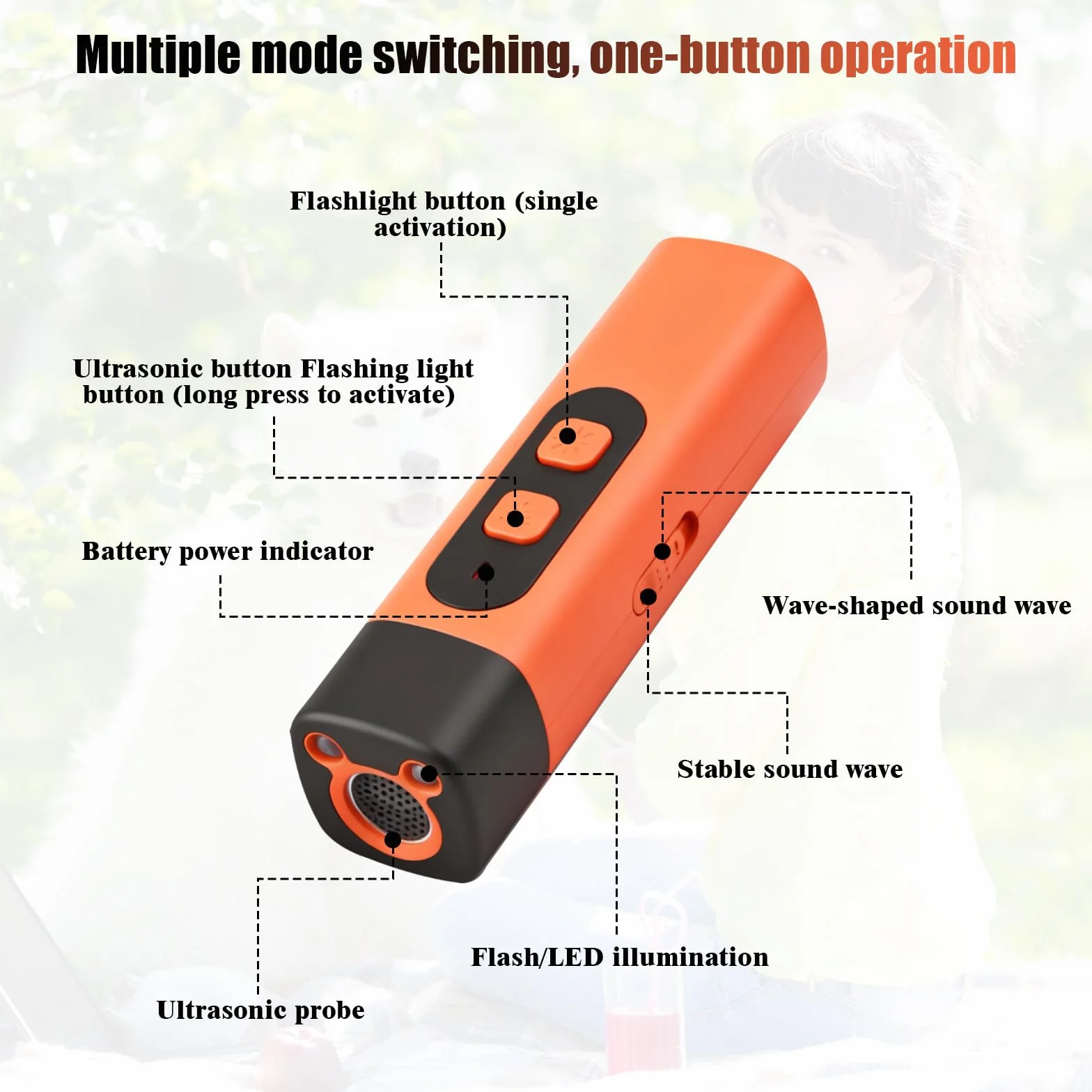 Anti Aboiement Chien Ultrason Puissant avec Lampe LED 3 Fréquences Réglables pour Petit et Grand Chien