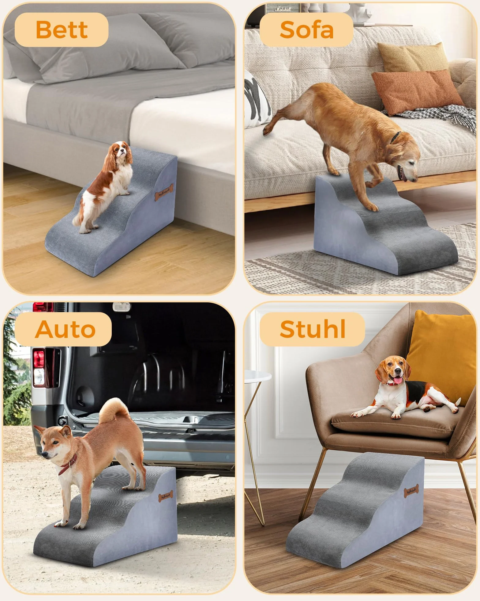 Marchepieds pour Chien 3 Niveaux 32 x 60 x 30 cm Rampe en Mousse 30 cm Antidérapant pour Canapé et Lit Haut