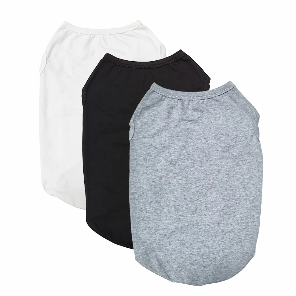 T-Shirt d'été pour Chien en Coton Doux et Respirant sans Manches, 3 Pièces, pour Petits Chiens et Chats (Noir, Blanc, Gris, Taille M)