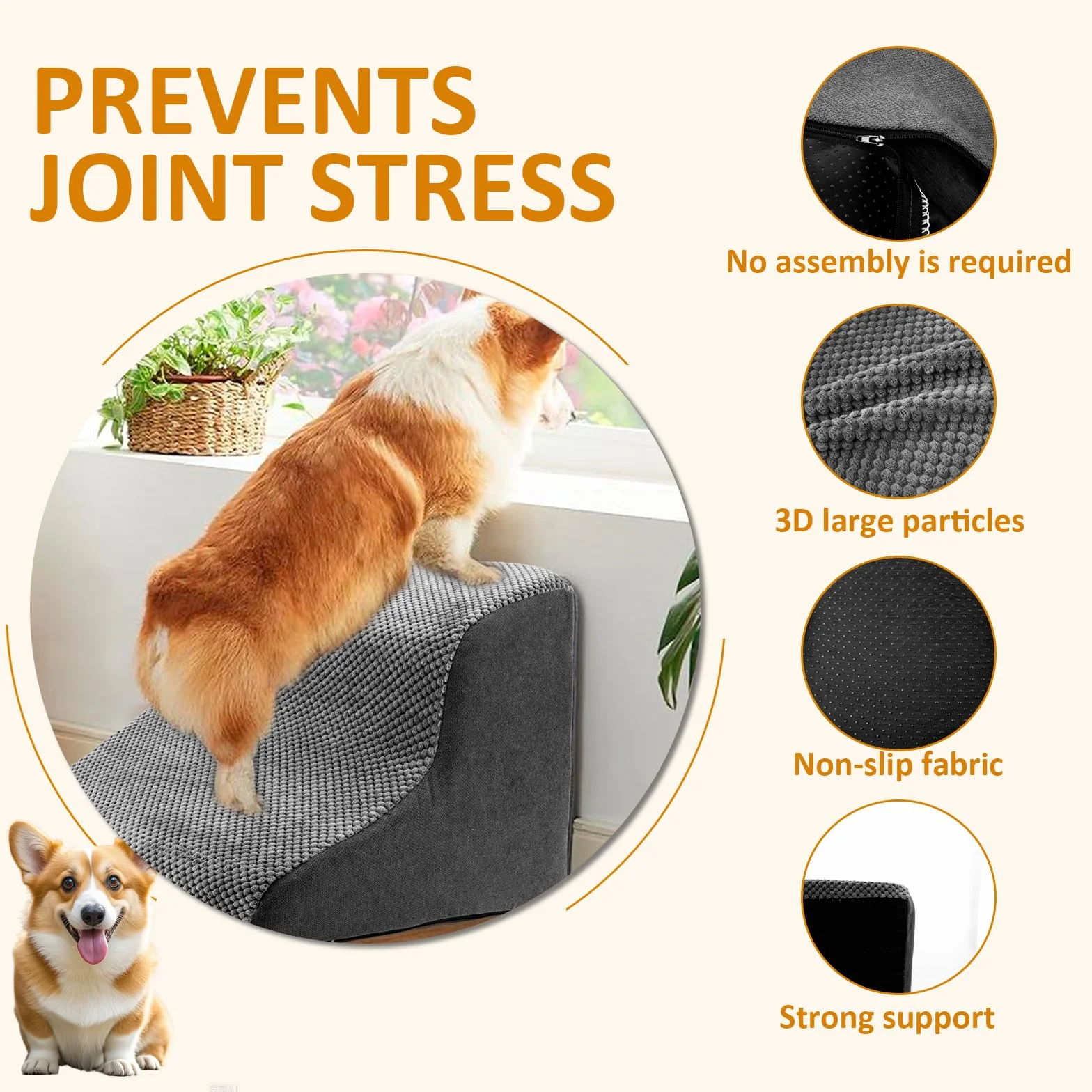 Escalier pour chien 30 cm 2 marches antidérapant housse velours lavable