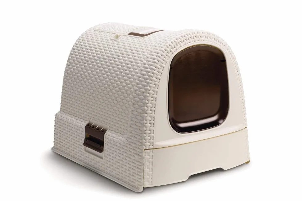 CURVER Maison de Toilette pour Chat - Bac à Litière Fermé - Compartiment Inférieur Amovible pour Un Nettoyage Facile - Pelle à Litière et Tapis de Sol Inclus - Dimensions : 51 x 39 x 40 cm - Ivoire