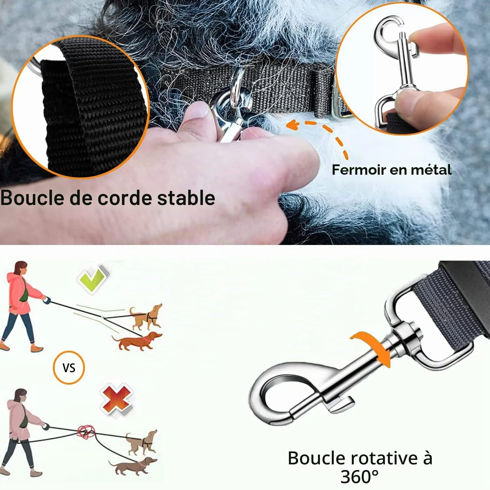 Double Laisse pour Chien Réglable, Séparateur pour Deux Chiens