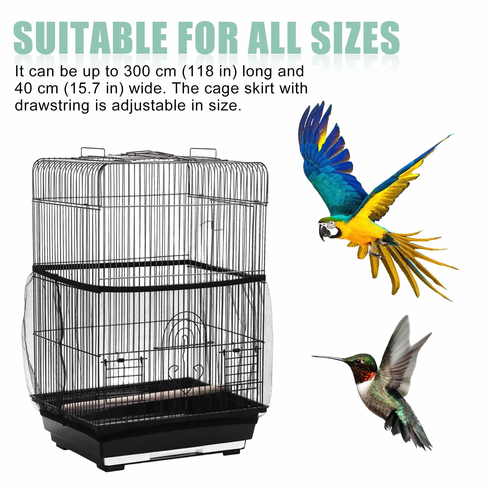 Housse de Cage à Oiseaux Extra Large 300cm Attrape-Graine Réglable Maille