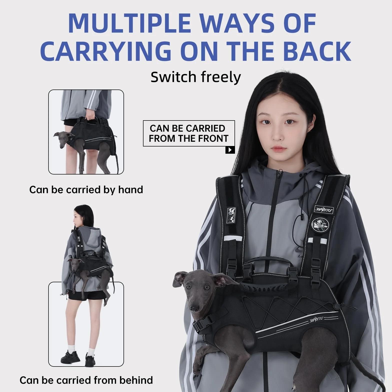 Wakytu Sac à dos pour chien sangle transport bretelles réglables rembourrées respirantes pour chiens handicapés taille M 4-8 kg