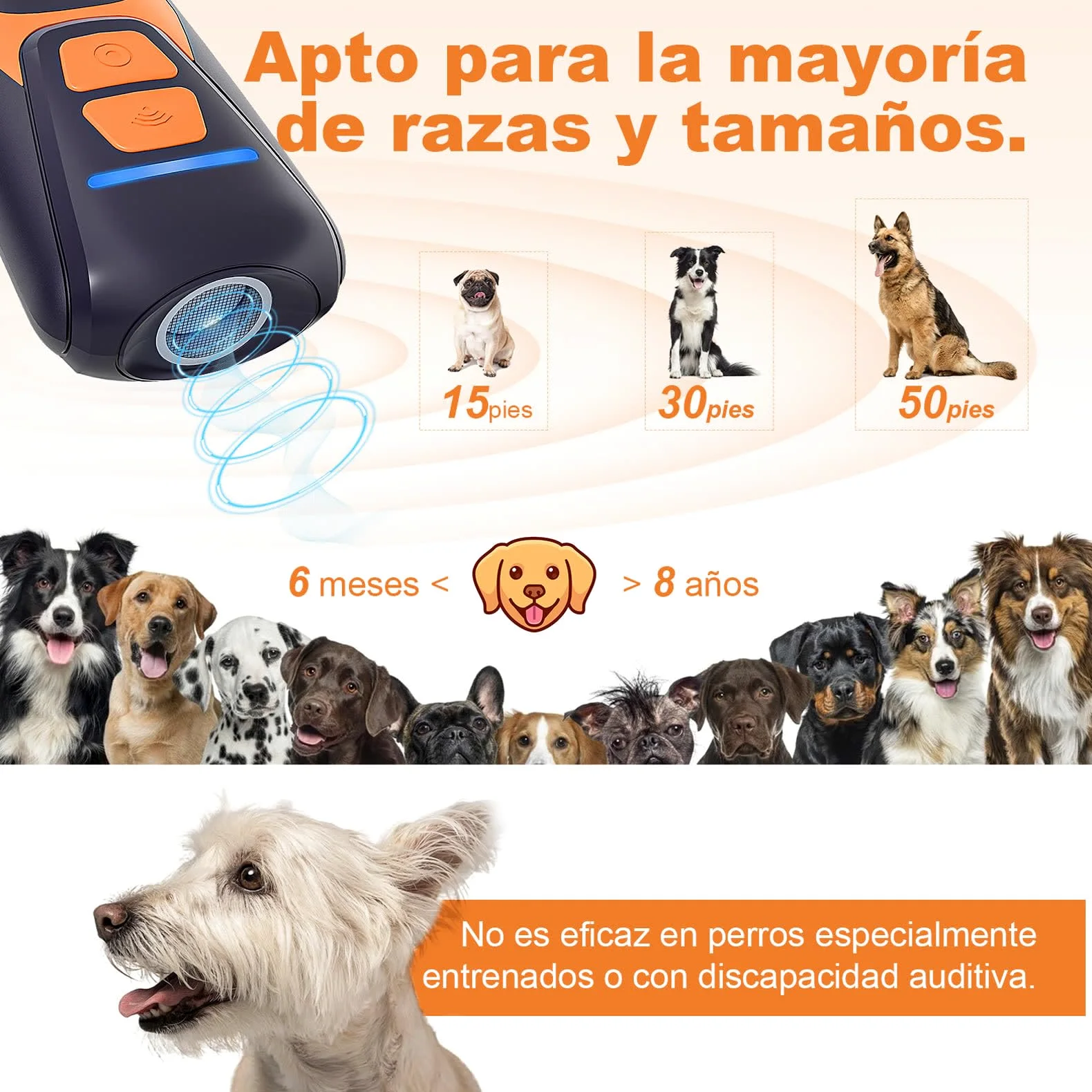 Antiladrides pour chiens à ultrasons Dispositif anti-aboiement pour chiens Répulsif Canin Portable Rechargeable 15 m Sûr et humain Anti-aboiement Intérieur Extérieur | 15 m portée double fréquence USB rechargeable jusqu'à 60 jours portable dragonne intéri
