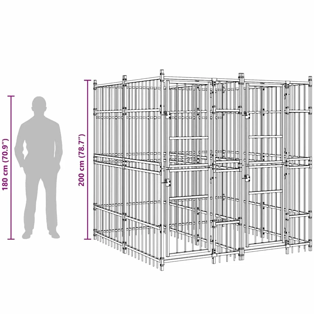 VidaXL Chenil d'Extérieur pour Chiens Acier 3,69 m² Cage Niche