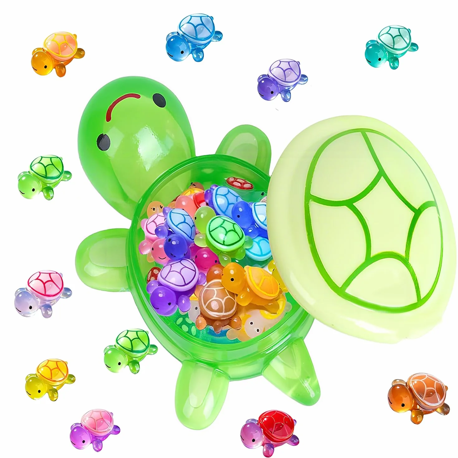 Famille de tortues lumineuses XXL 17 cm 50 mini tortues phosphorescentes résine résistante aux intempéries