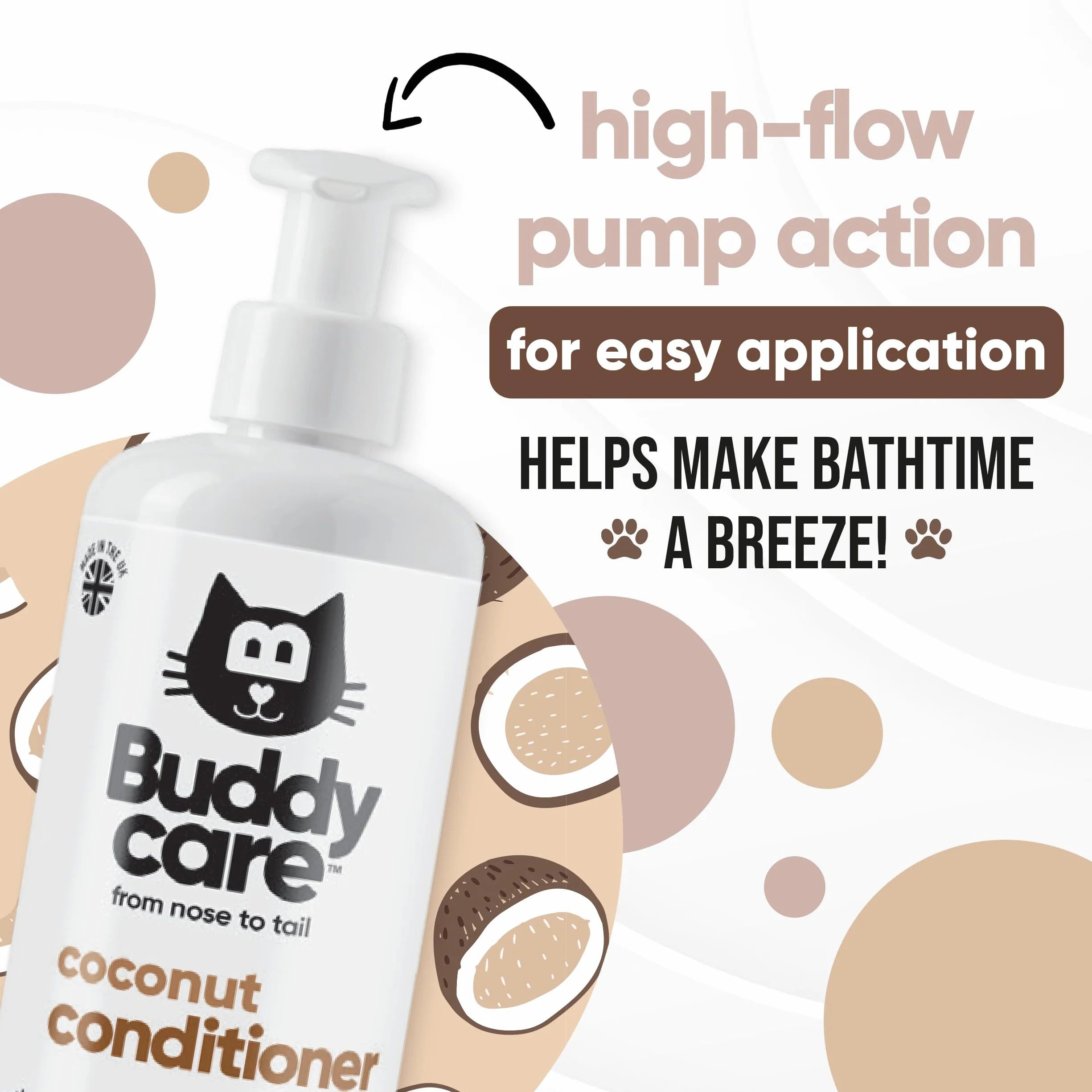 Buddycare Coconut Cat Après-shampoing pour Chat 500 ml pH équilibré sans sulfate sans paraben