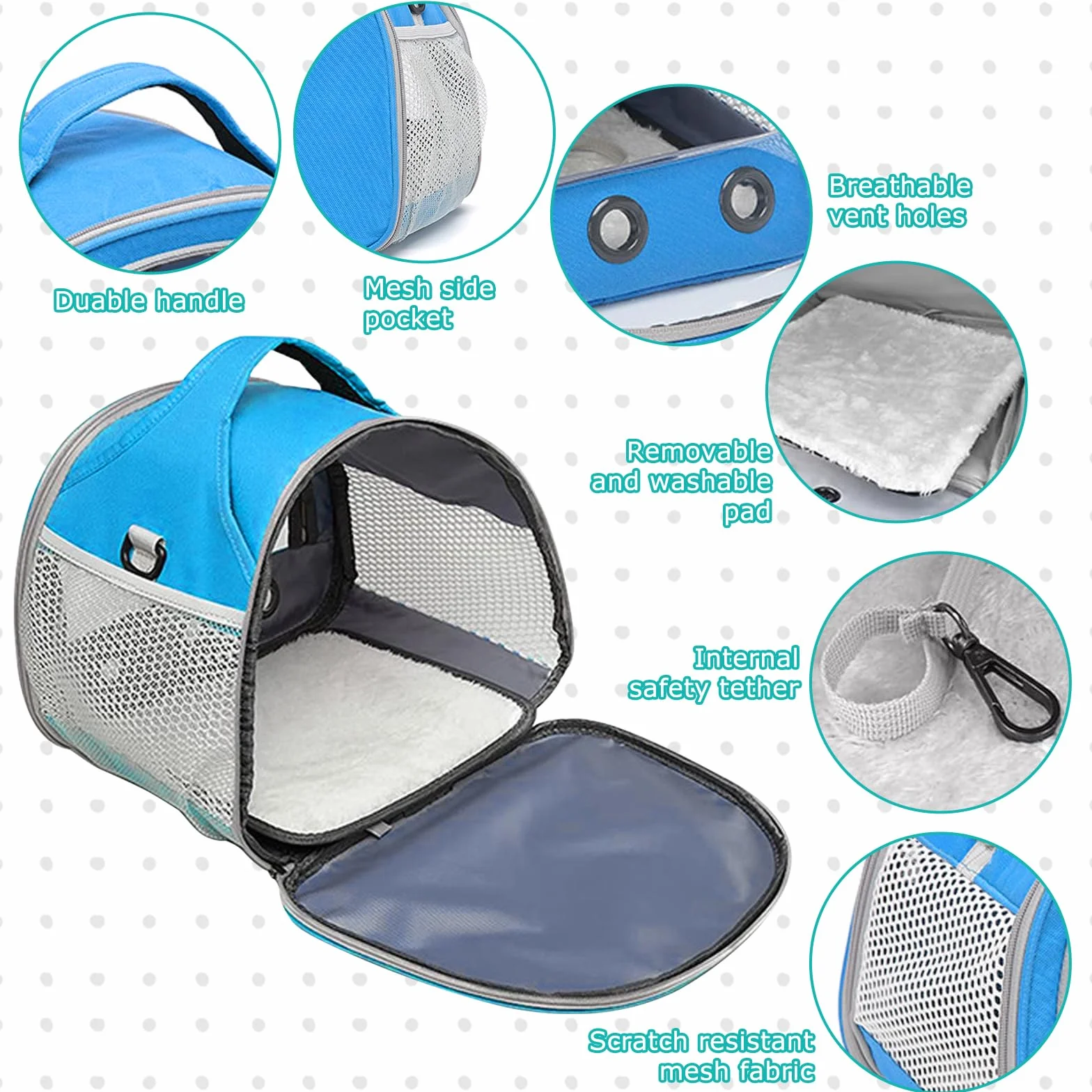 Sac De Transport pour Petits Animaux 30x27x21 cm Cage Portable Oiseaux Rats Bleu
