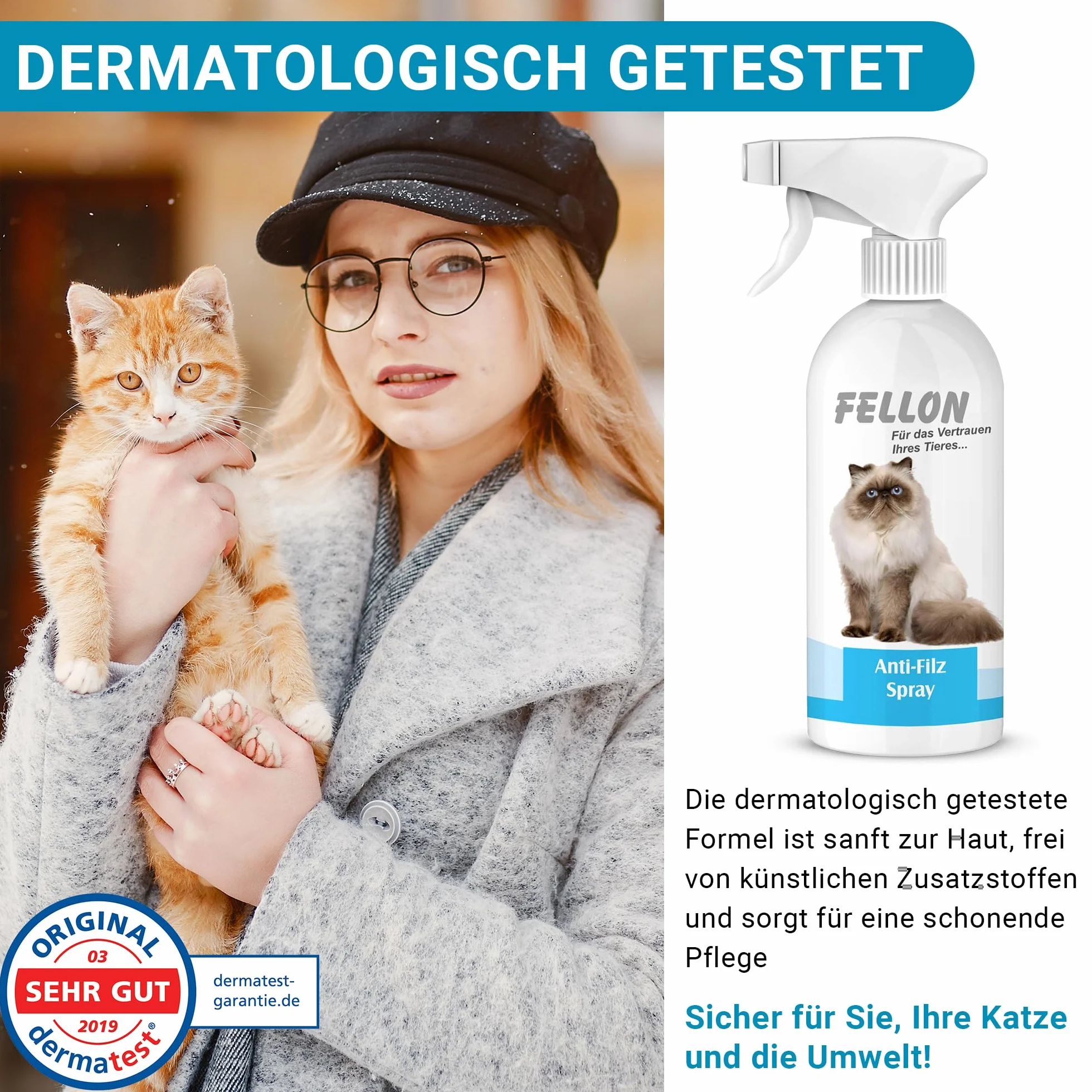 Fellon Spray anti-feutre pour chats - Spray démêlant 500 ml pH neutre - Soin du pelage brillance soyeuse