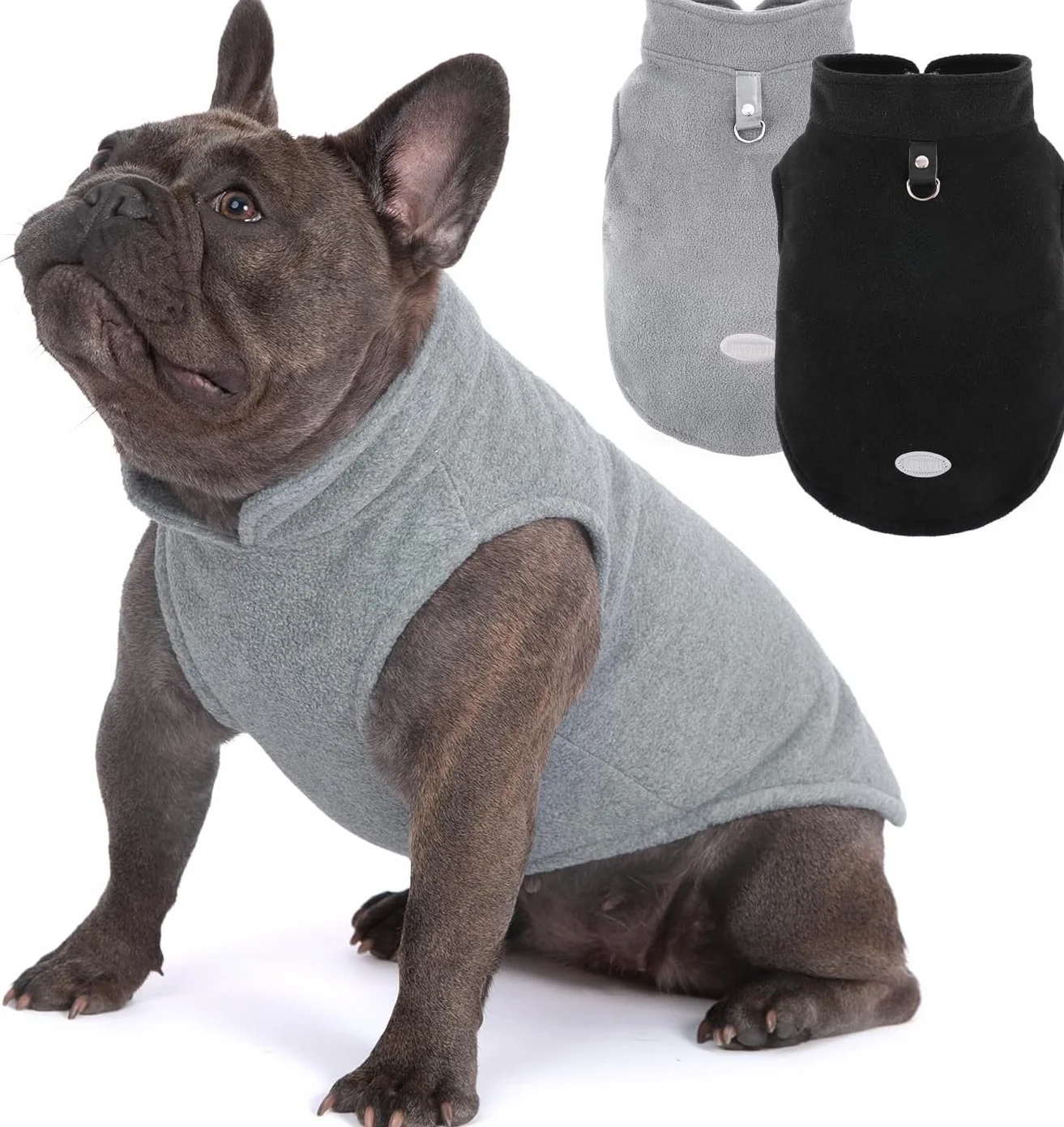 Pull Chien avec Anneaux en D Veste d'hiver Manteau pour Petite Taille Chihuahua Noir Gris S