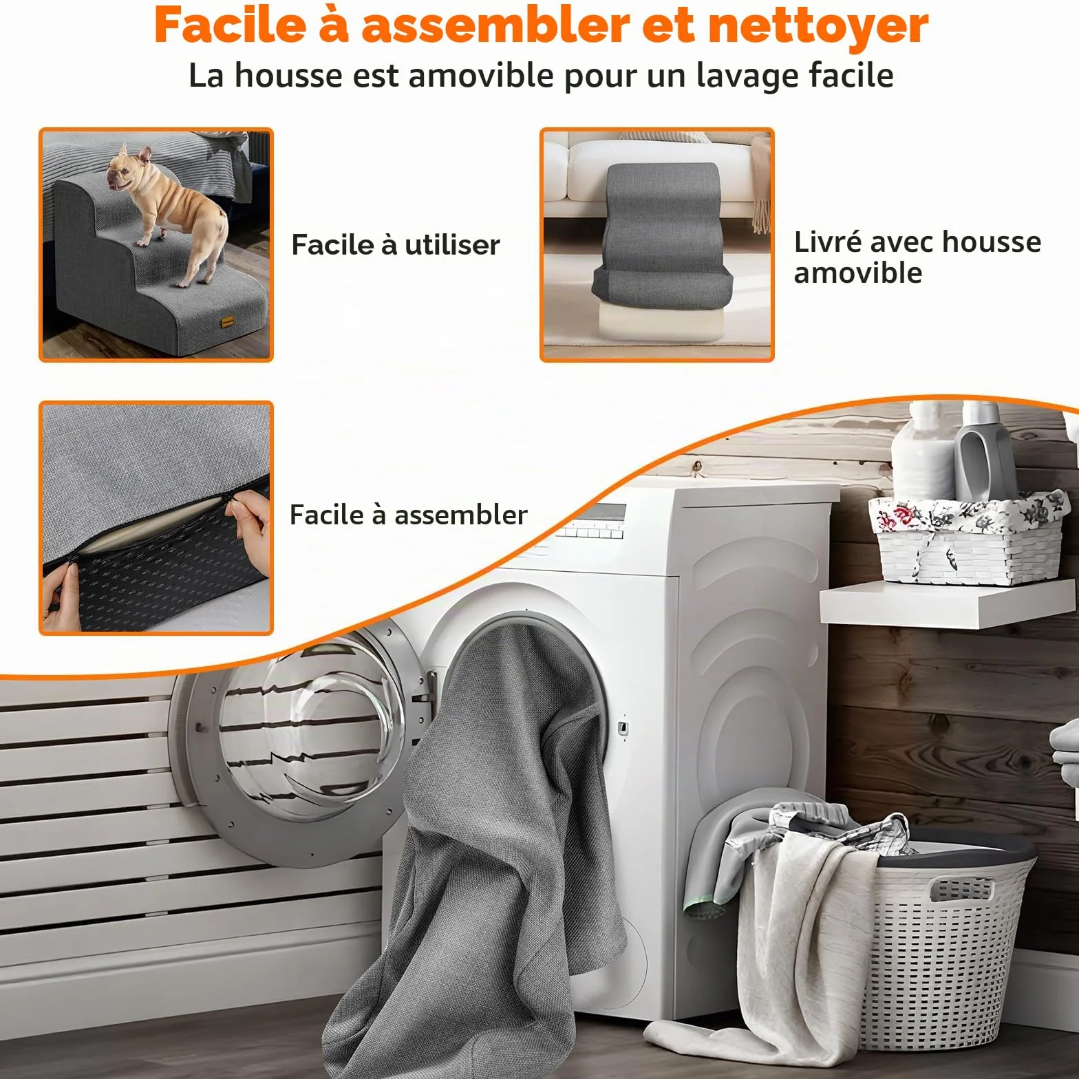Gimars Escalier Robuste Extra Large pour Chiens en Mousse Haute densité 30D Anti-dérapant