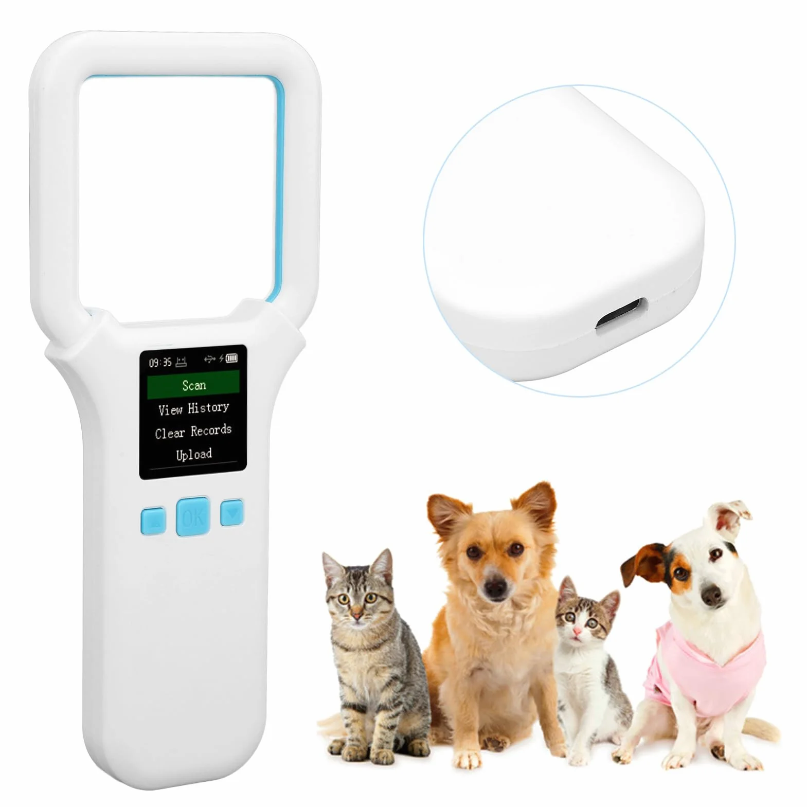 Scanner de puces pour Animaux de Compagnie, 134,2 kHz 125 kHz à Double fréquence Plastique Portable Rechargeable de Recharge de lecteurs d'animaux Distance de Balayage et