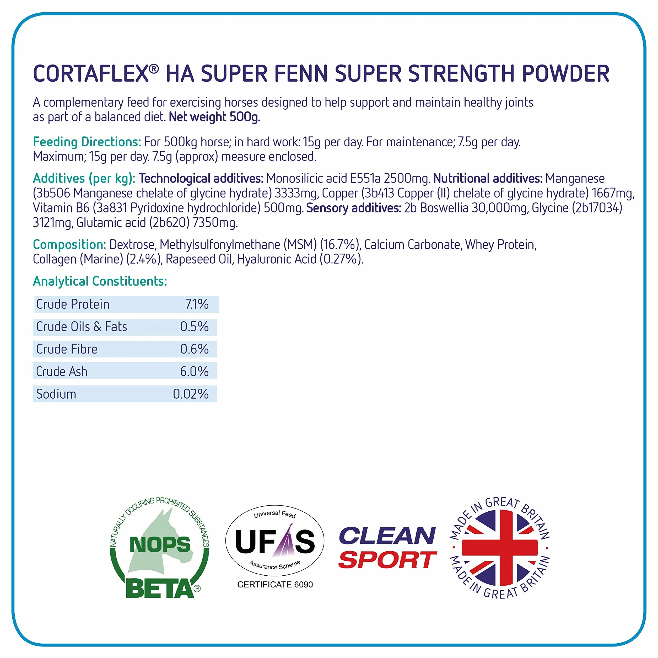 Equine America Cortaflex HA Super Fenn Poudre Super Forte supplément cheval 500g
