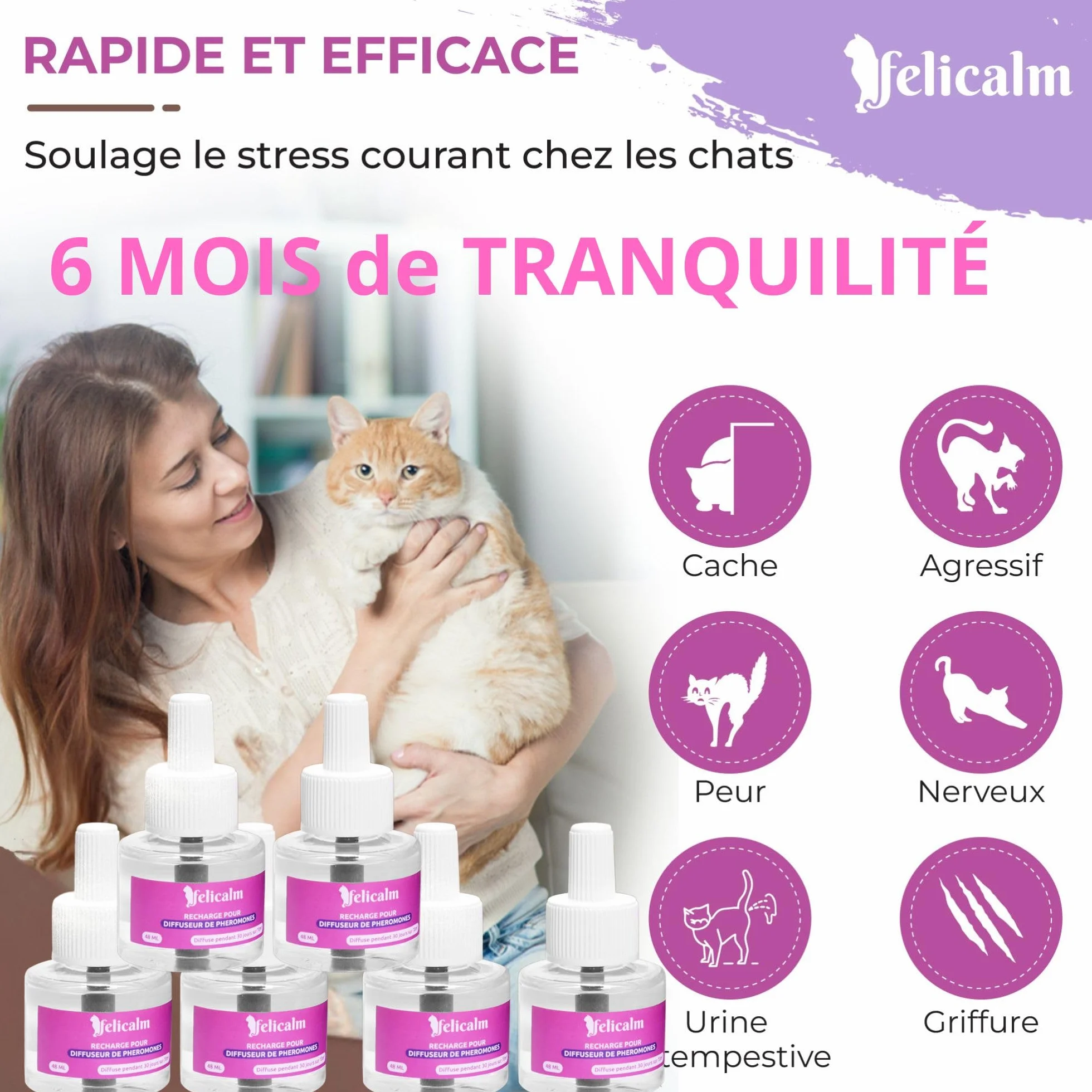 PHEROMONE Anti Stress Pour Chat Paris 6 Recharges 48 ML Calmant