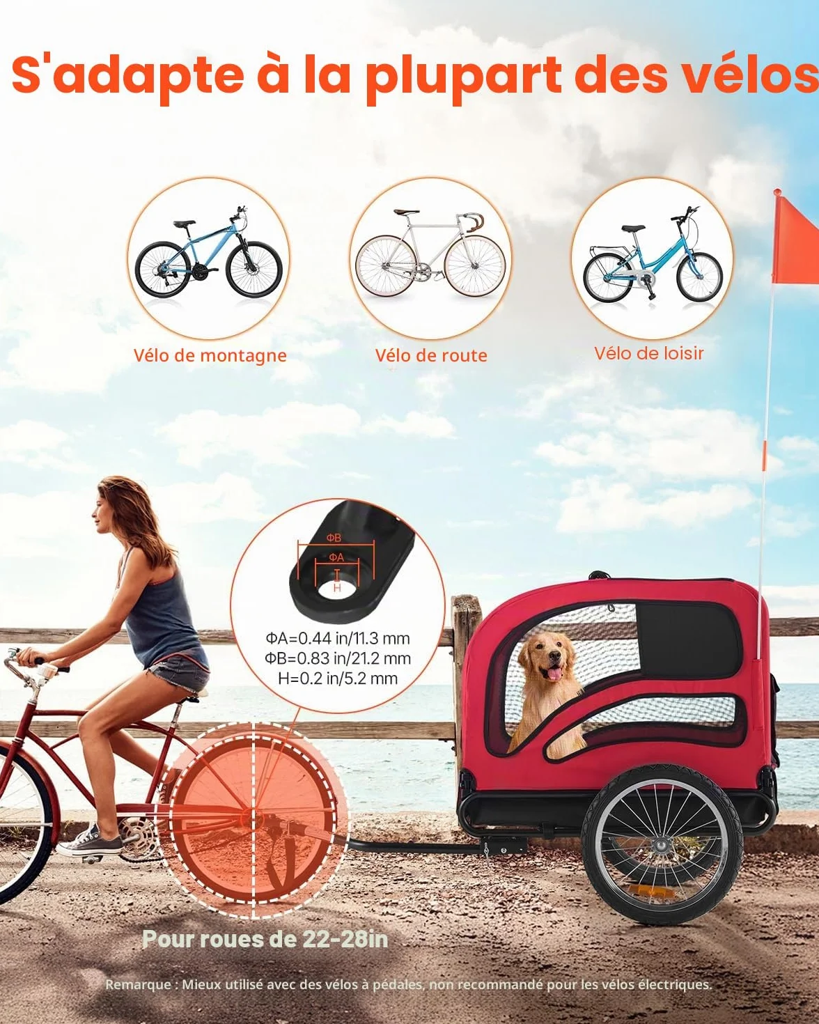 VEVOR Remorque de Vélo Chien Pliable Charge 45 kg Porte Animaux de Compagnie de Vélo Cadre Facile à Plier avec Roues à Dégagement Rapide, Coupleur de Vélo Universel,Réflecteurs, Drapeau