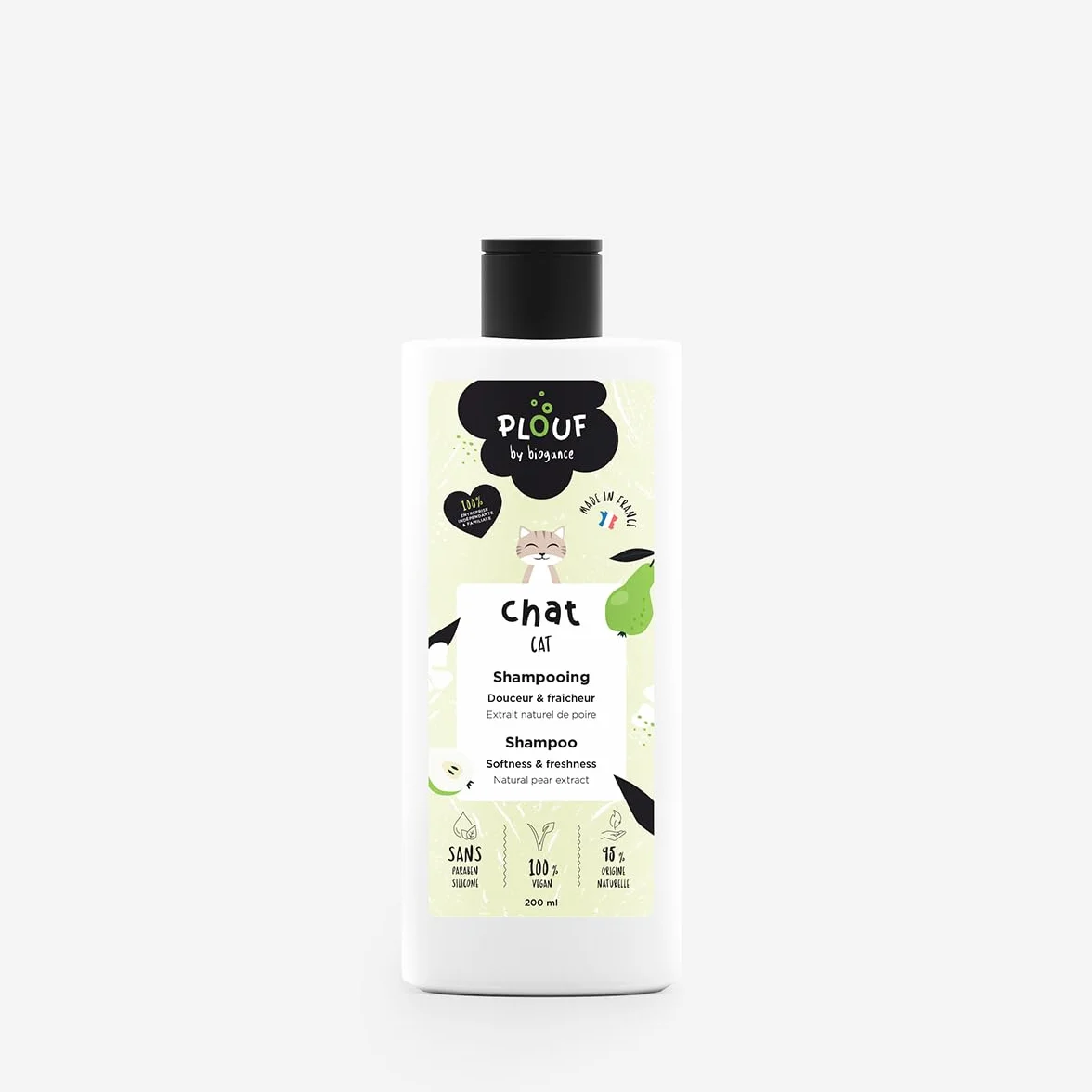Shampooing pour chat 200 ml sans paraben et silicone aux ingrédients naturels