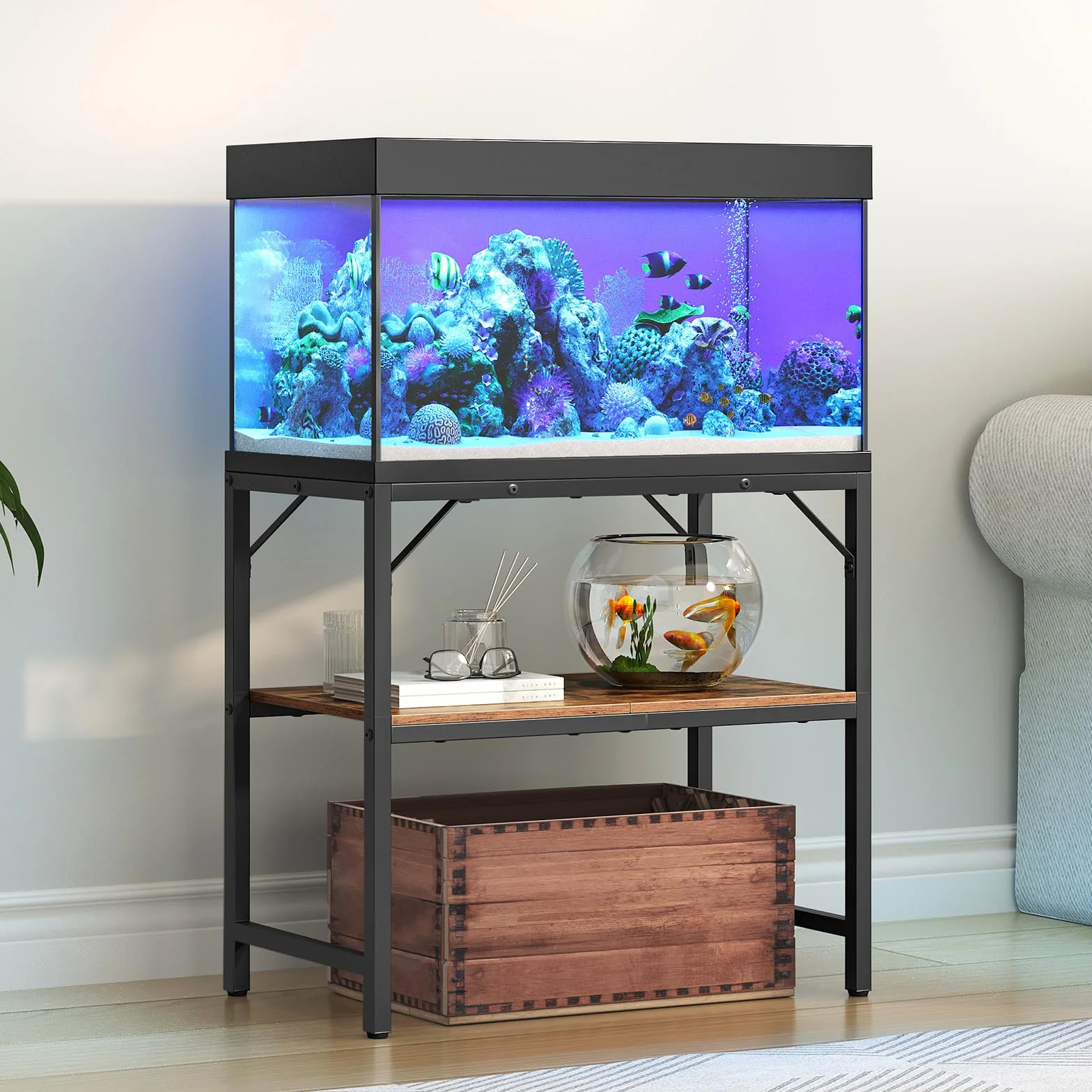 MAHANCRIS Support pour aquarium 30 gallons avec étagères 2 niveaux 76,2 cm L x 30 cm P