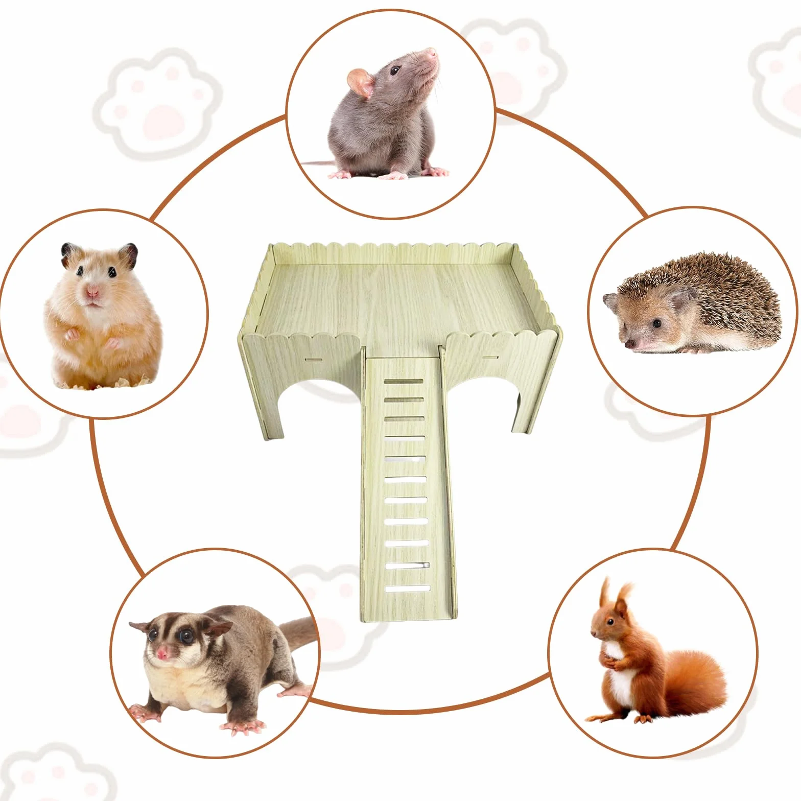 Grande maison pour cochon d'Inde - Maison en bois avec rampe - 4 entrées - Jouet et accessoire pour cochon d'Inde - 38 x 25 x 18 cm