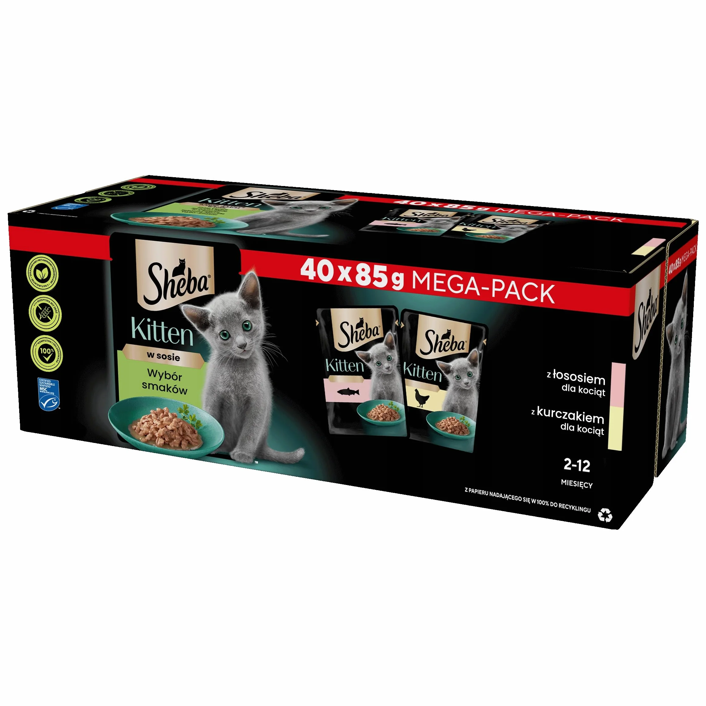 Sheba Nourriture Humide pour Chatons dans Un Sachet portionné - Variété Fine avec Saumon (MSC) et Poulet en Sauce - Multipack - 40 x 85 g