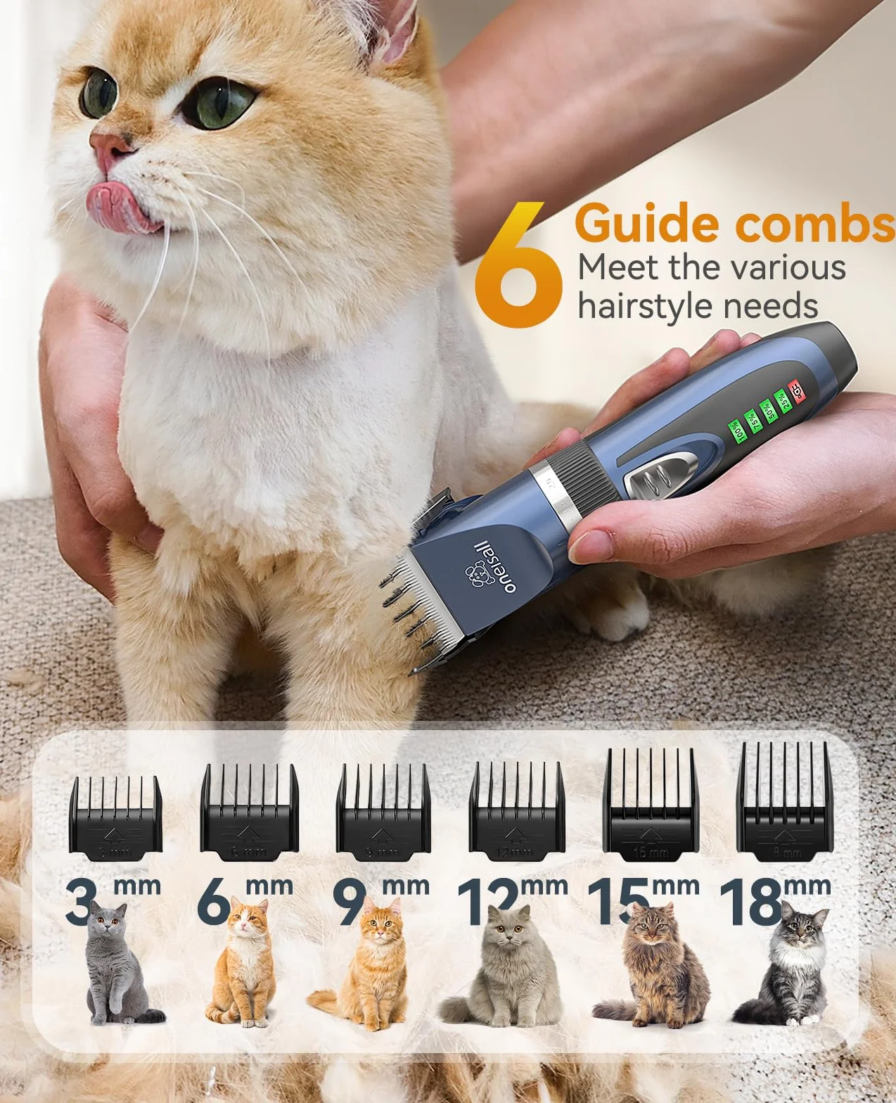 Oneisall Tondeuse pour chien 2 en 1 sans fil faible bruit toilettage pattes