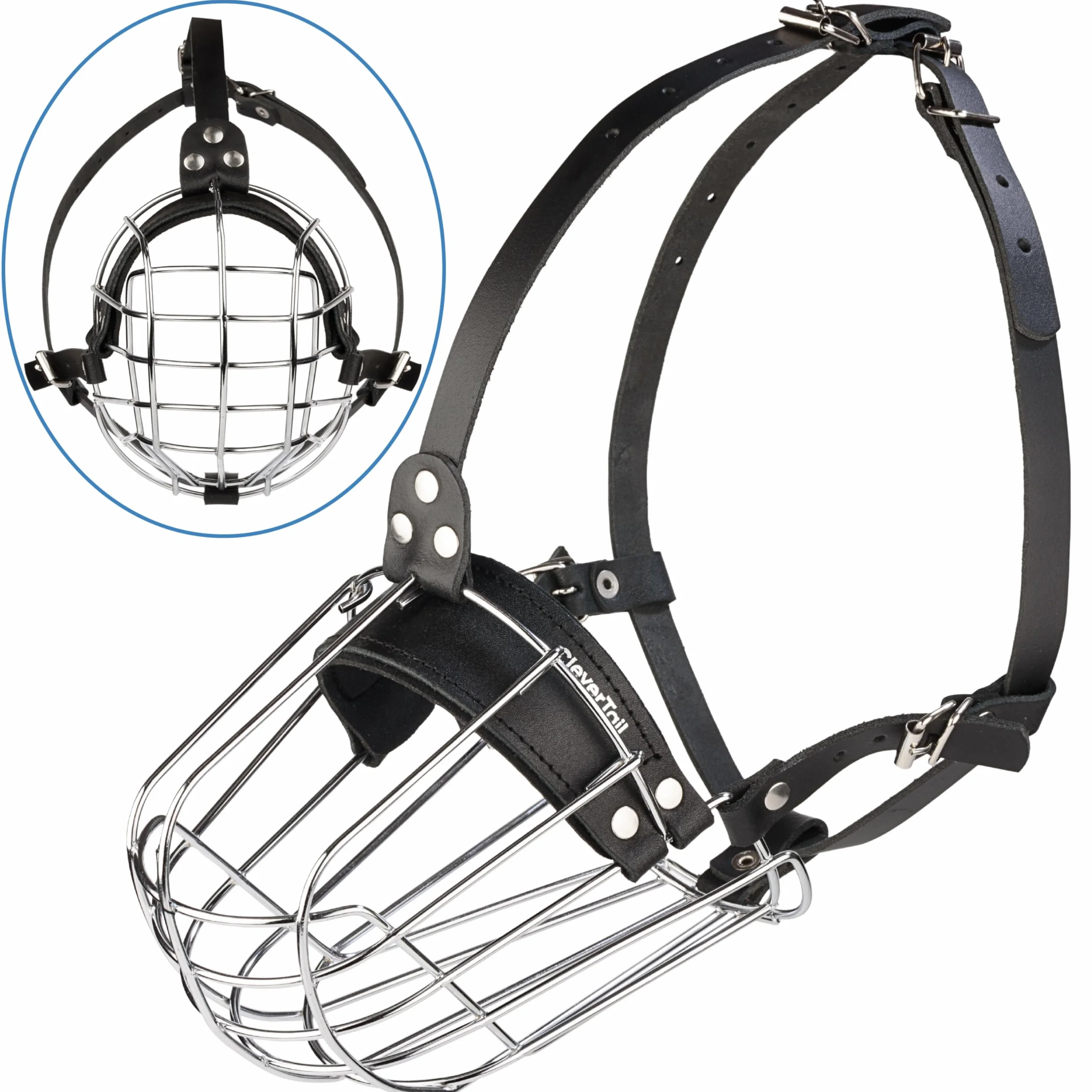 Muselière en métal pour Pitbull de grande taille – Muselière panier pour chiens avec sangles en cuir réglables – Muselière en cage en acier pour chiens pour éviter les morsures