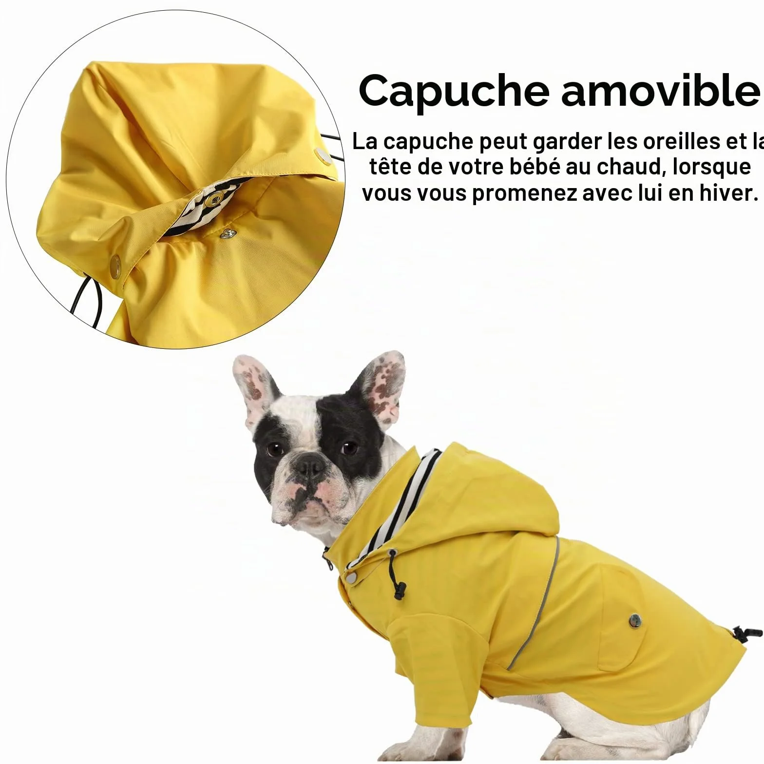 MOREZI Imperméable pour Chien avec Boutons et Fermetures éclair réfléchissants, Capuche Amovible, Jaune