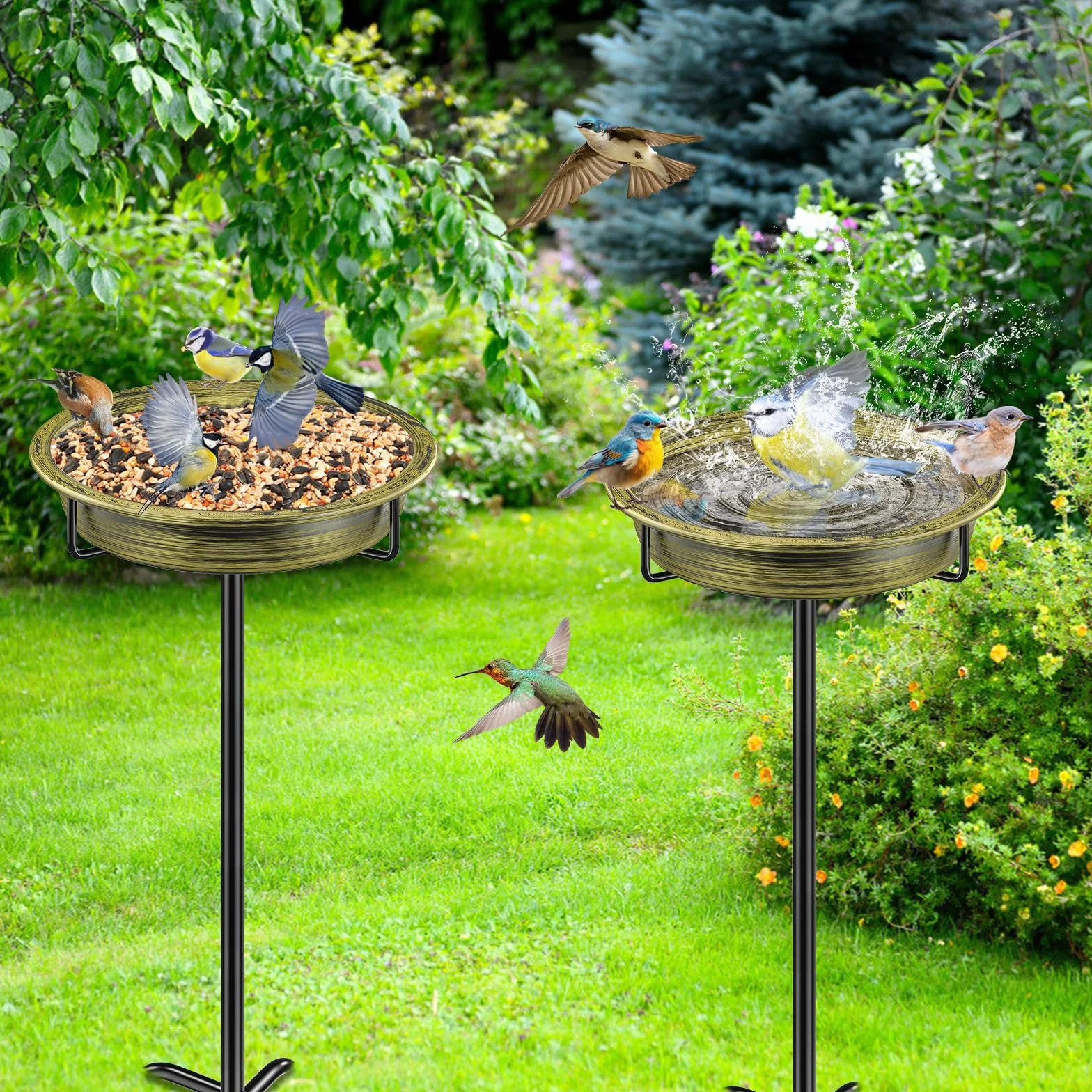 Abreuvoir pour oiseaux grand 101,6 cm, bain d'oiseaux en métal, résistant au gel, or rétro