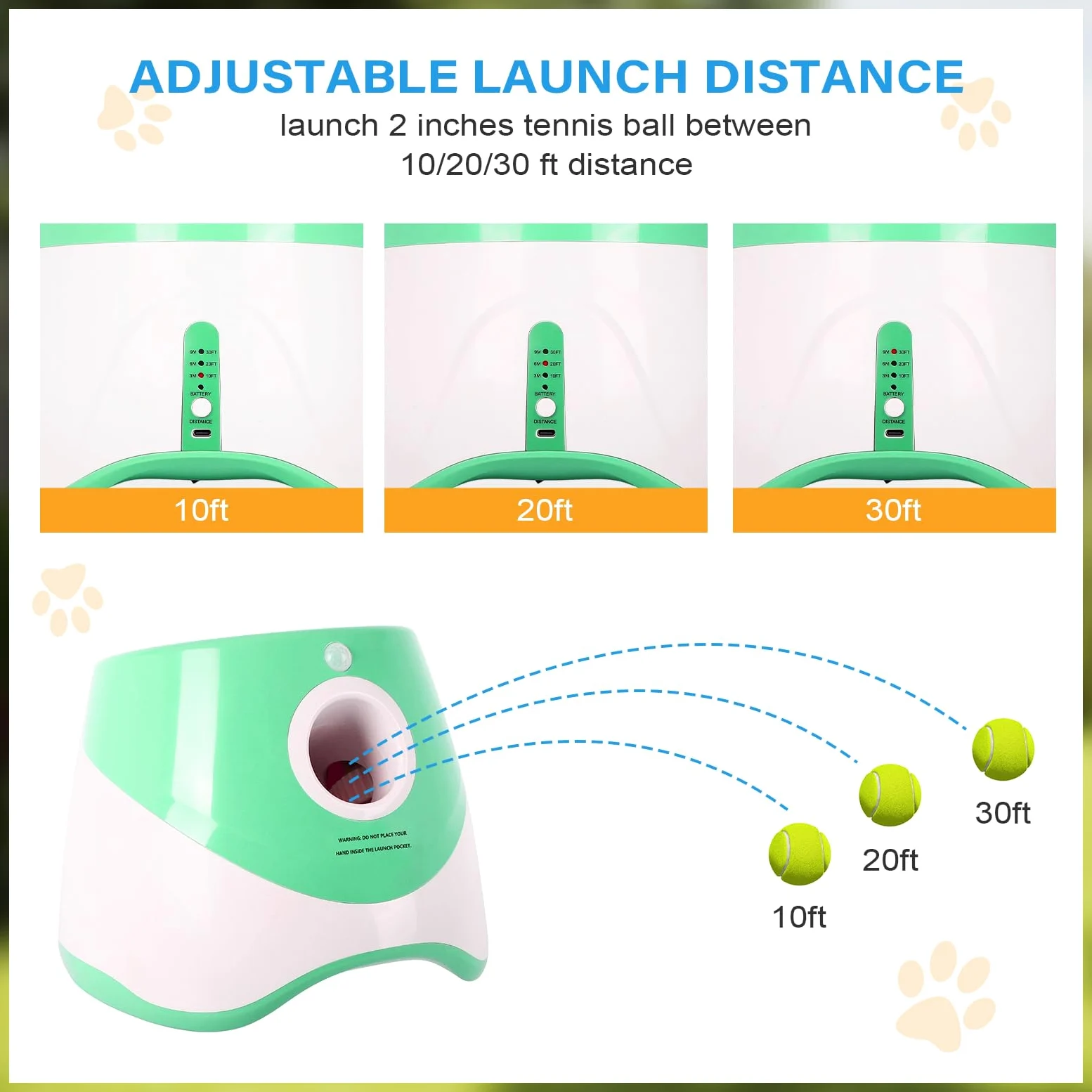 FAHKNS Lanceur Automatique de balles pour Chiens de Petite Taille, Jouet interactif d'intérieur/extérieur pour Chien, Lanceur de balles Rechargeable par USB, 3 à 9,1 m, Comprend 15 Mini balles de