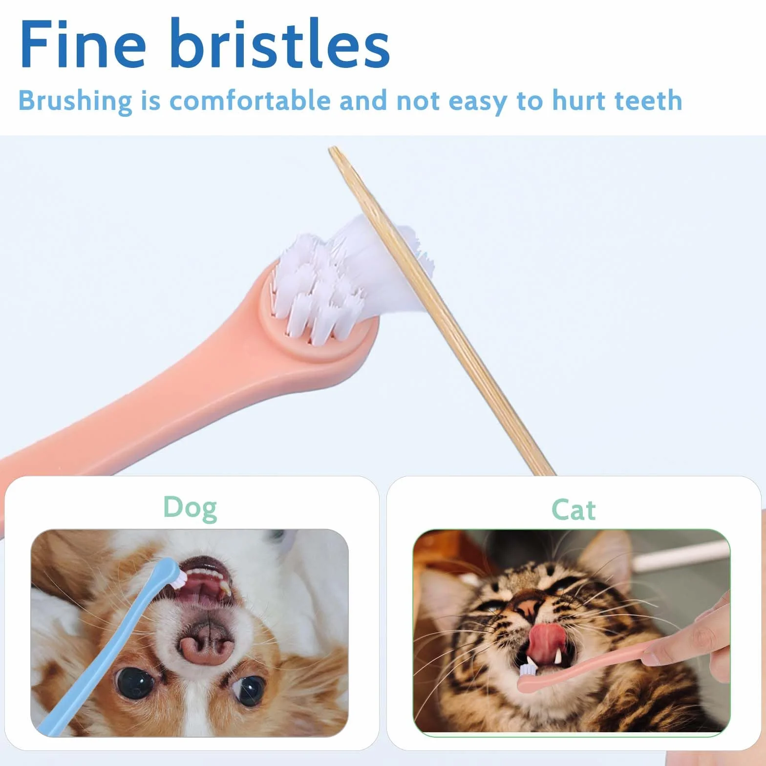 Lot de 2 brosses à dents pour chat, chien, chiot, tête douce, kit nettoyage