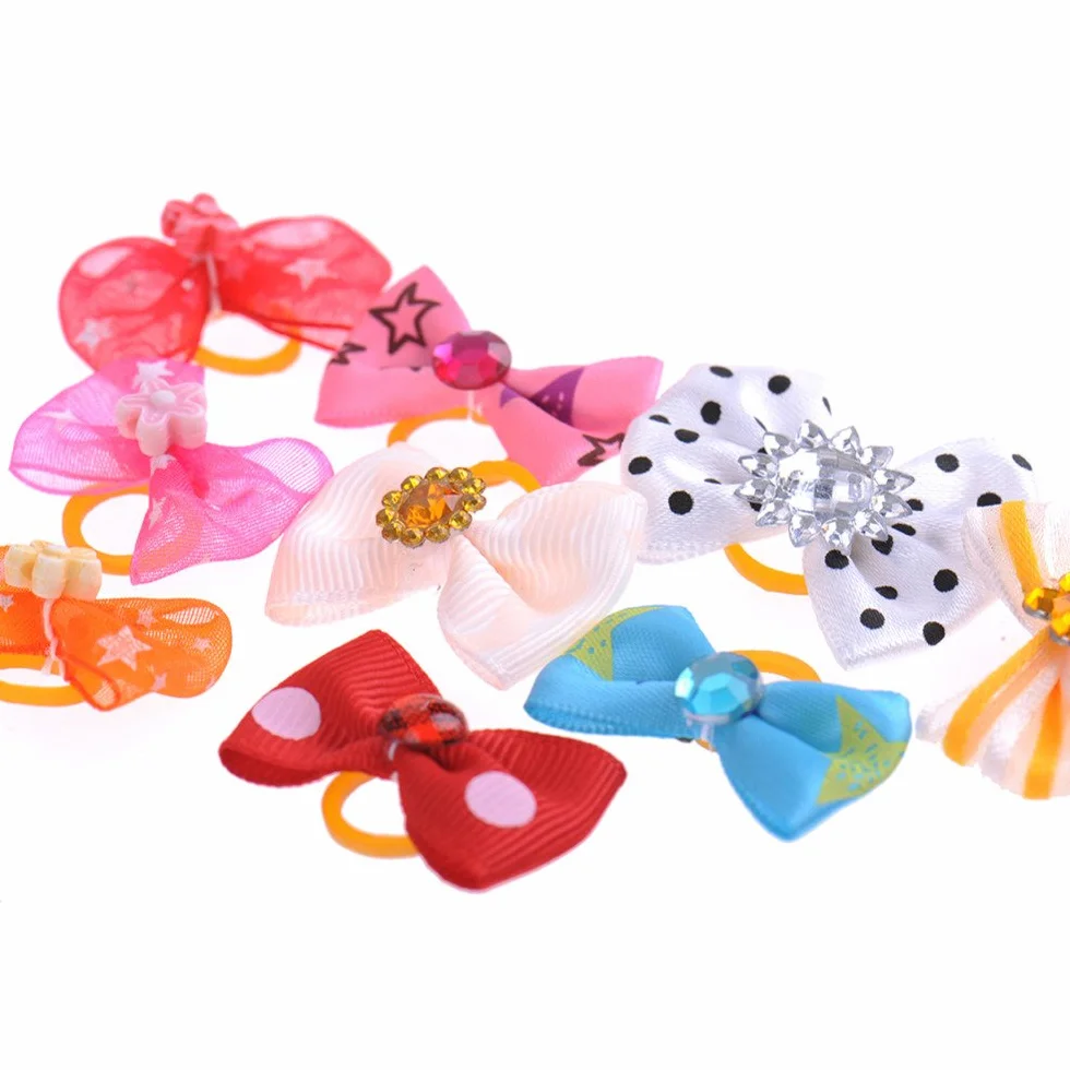 Lot de 50 nœuds en poils d'animaux avec bande en caoutchouc pour petits chiens Yorkshire, couleurs assorties