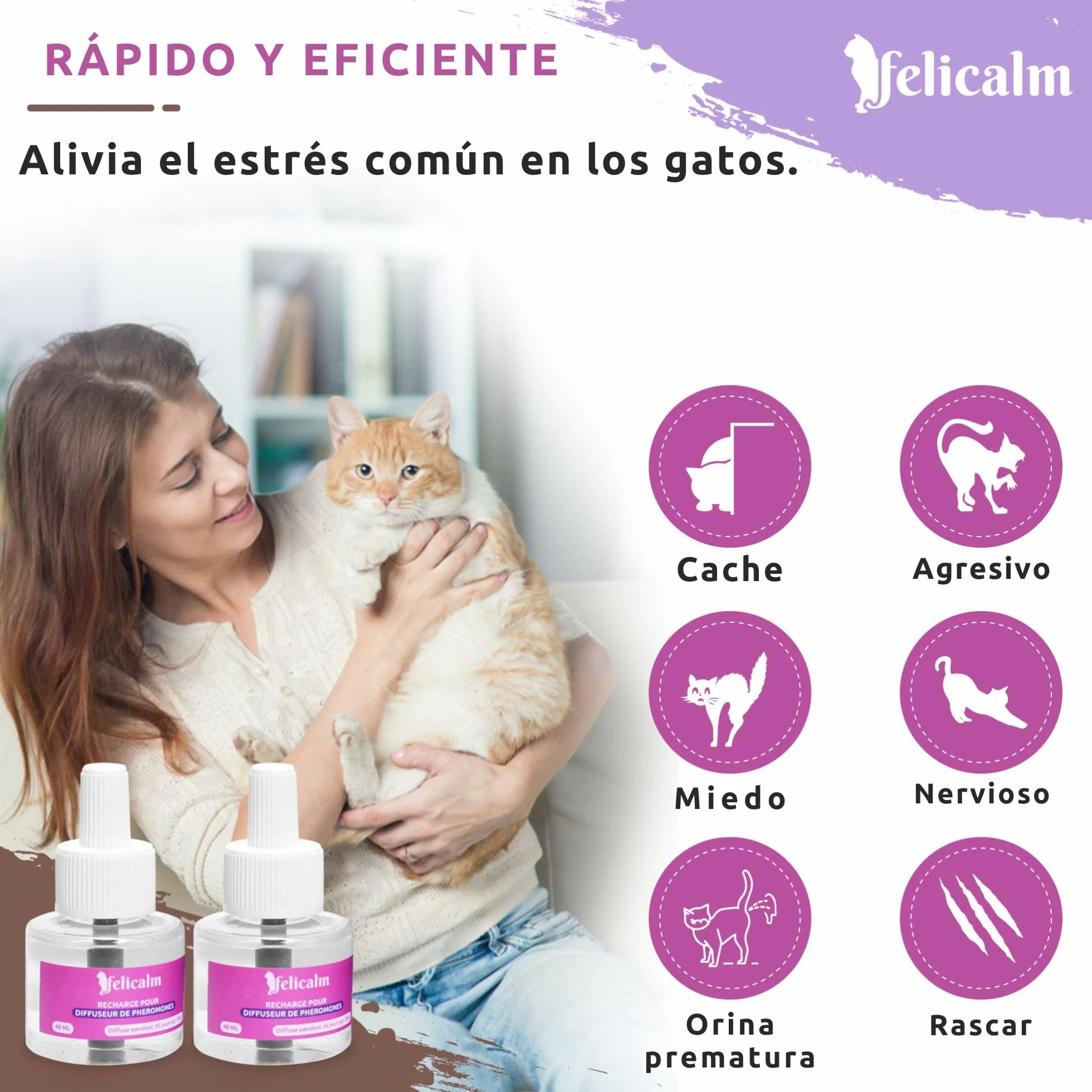 PHEROMONE pour Chat et Chaton 2 Recharges 48 ML Anti Stress CALMANT