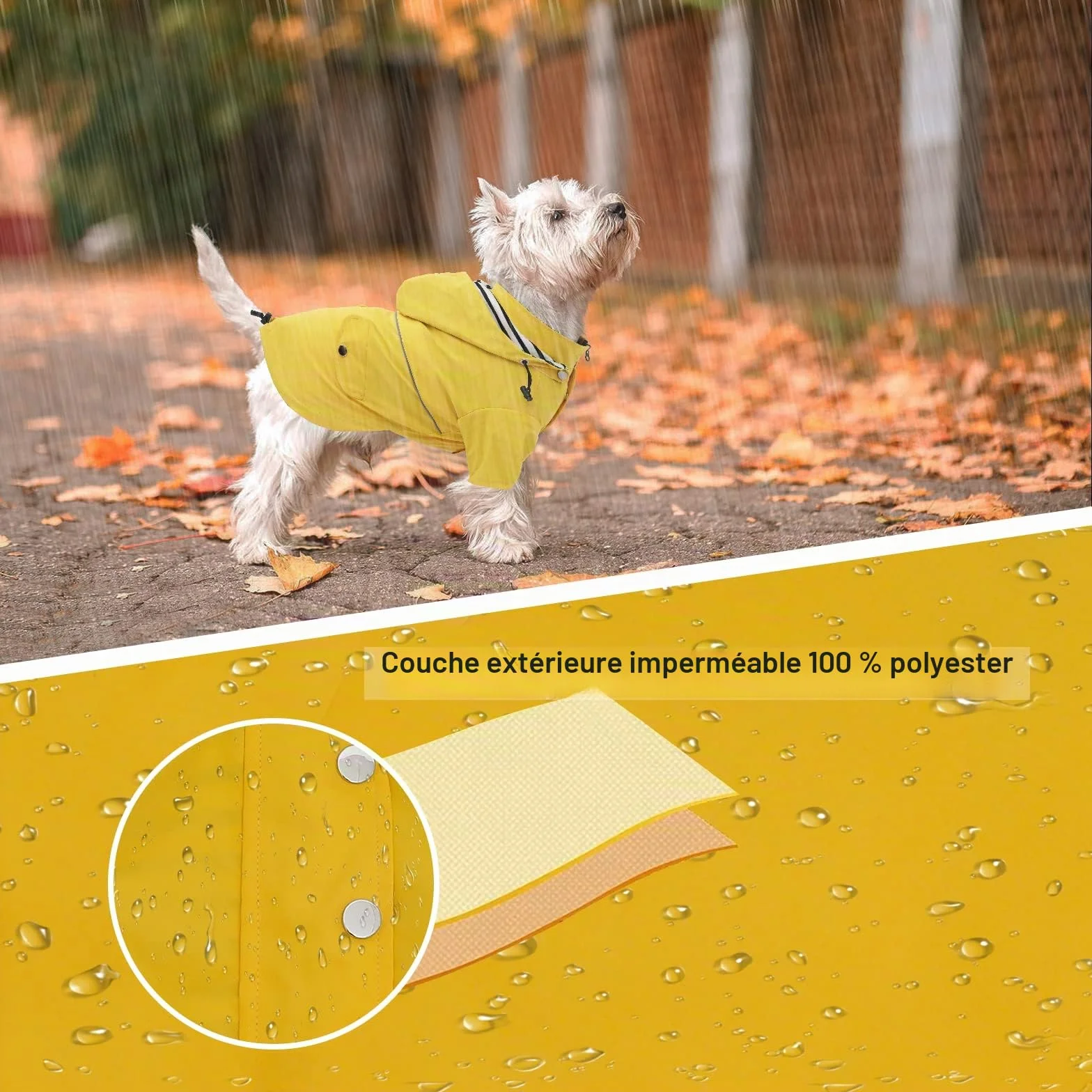 Manteaux imperméables pour Chien élégants, résistant Pluie, Capuche Amovible, Petite et Moyenne Chien Jaune
