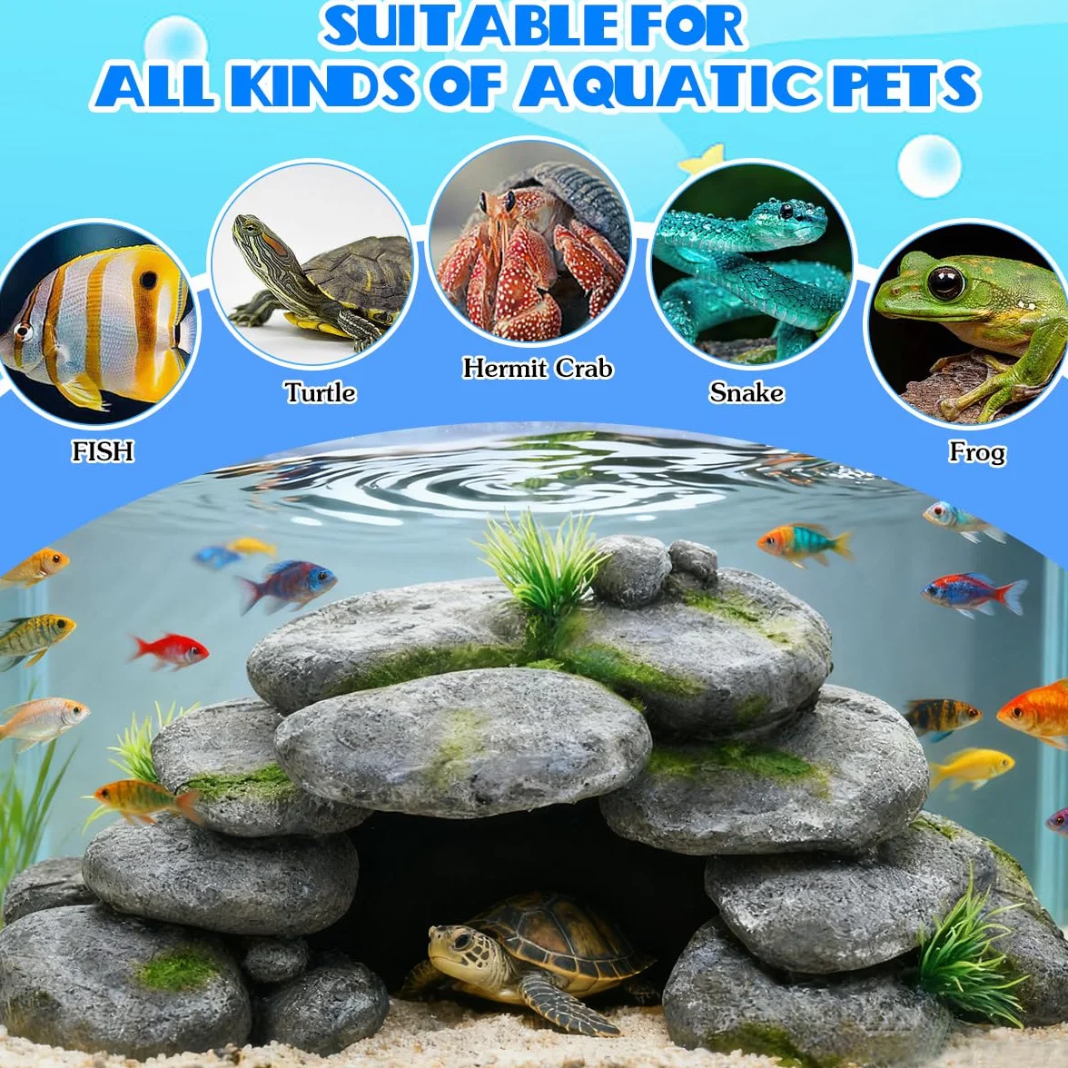 Cachette Aquarium Tortue 23x12.5x7.5cm Décoration Résine Pierre Cachette Grotte Reptile Poisson