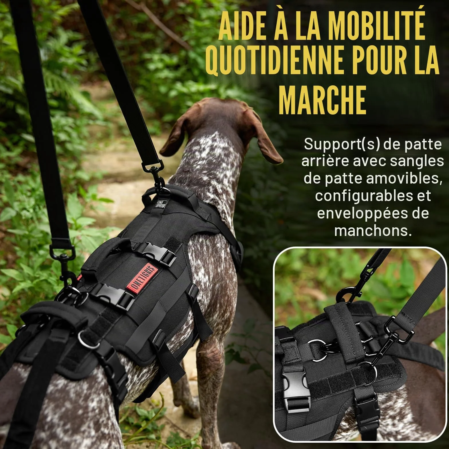 OneTigris Invictus Harnais de Levage pour Chien handicapé, Sangle réglable, 3 poignées, Leggings arrière Amovibles - Noir S