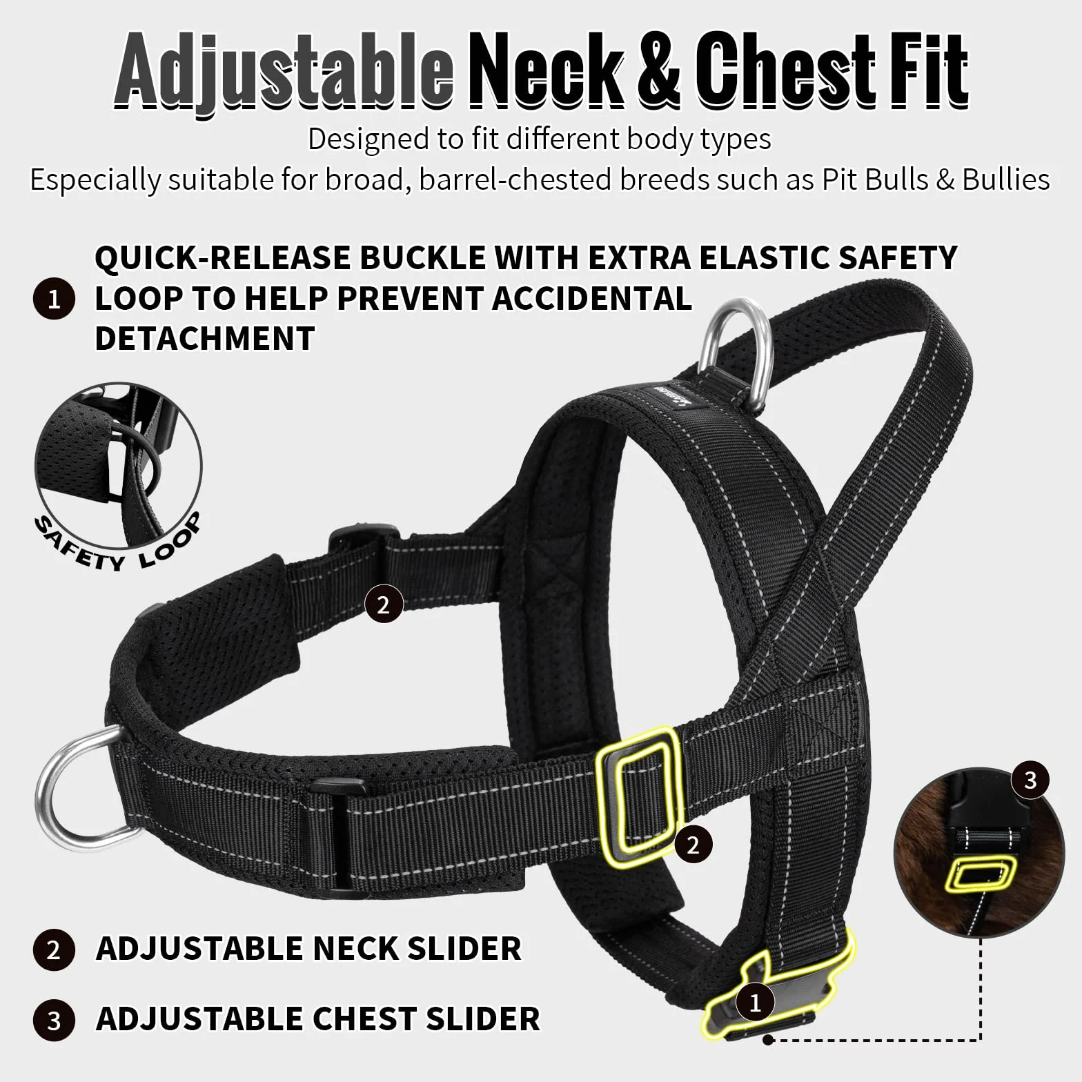 Harnais pour Chien Anti-Traction Harnais en T Réfléchissant Noir Arblina
